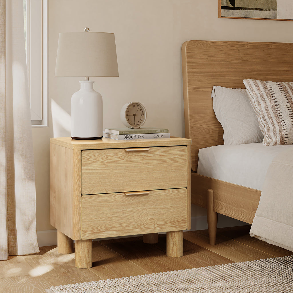 Natural Wood Finish 2-Drawer End Table & Nightstand, Manufactured Wood