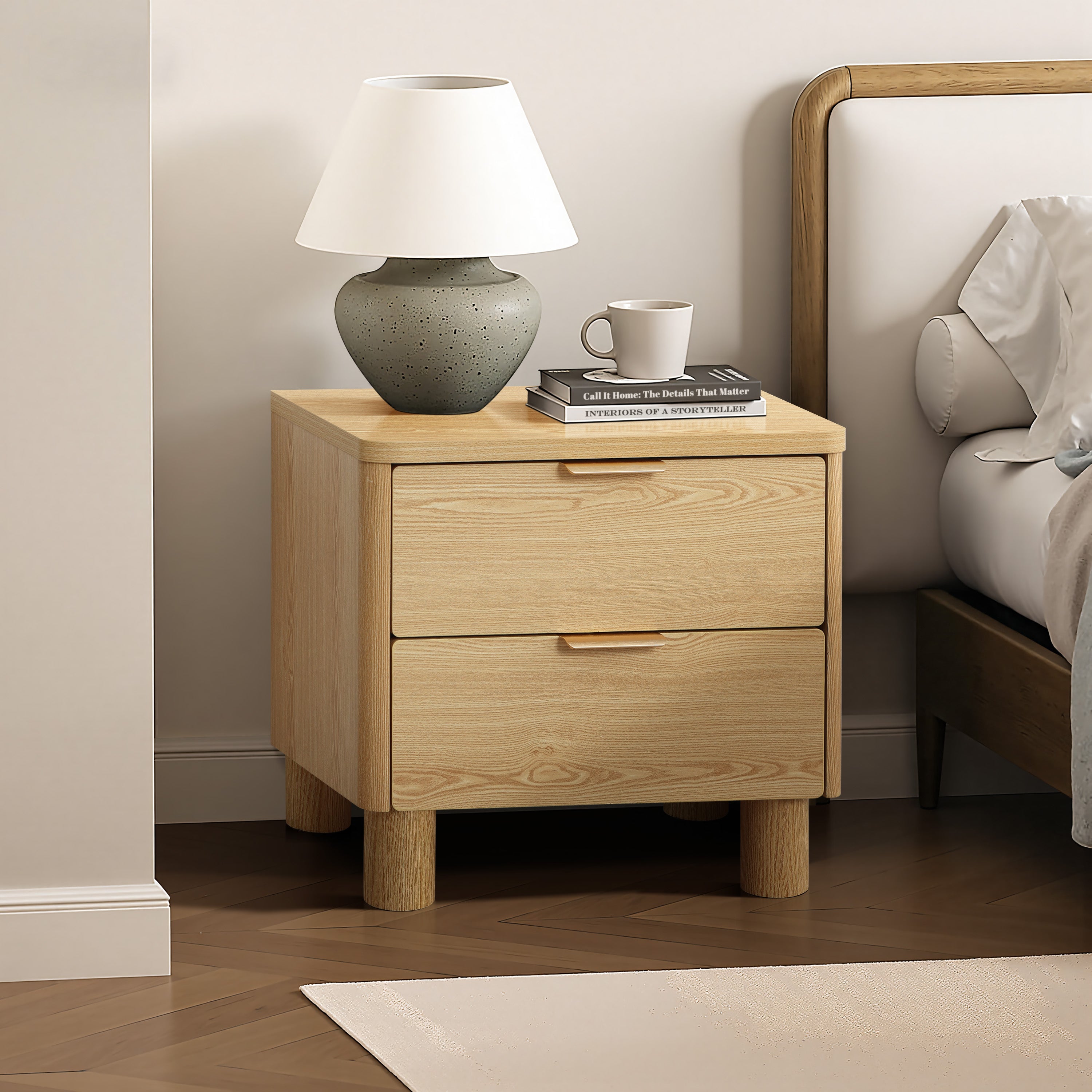 Natural Wood Finish 2-Drawer End Table & Nightstand, Manufactured Wood