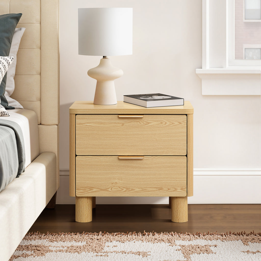 Natural Wood Finish 2-Drawer End Table & Nightstand, Manufactured Wood
