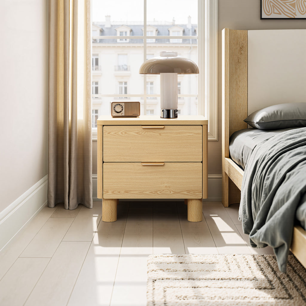 Natural Wood Finish 2-Drawer End Table & Nightstand, Manufactured Wood