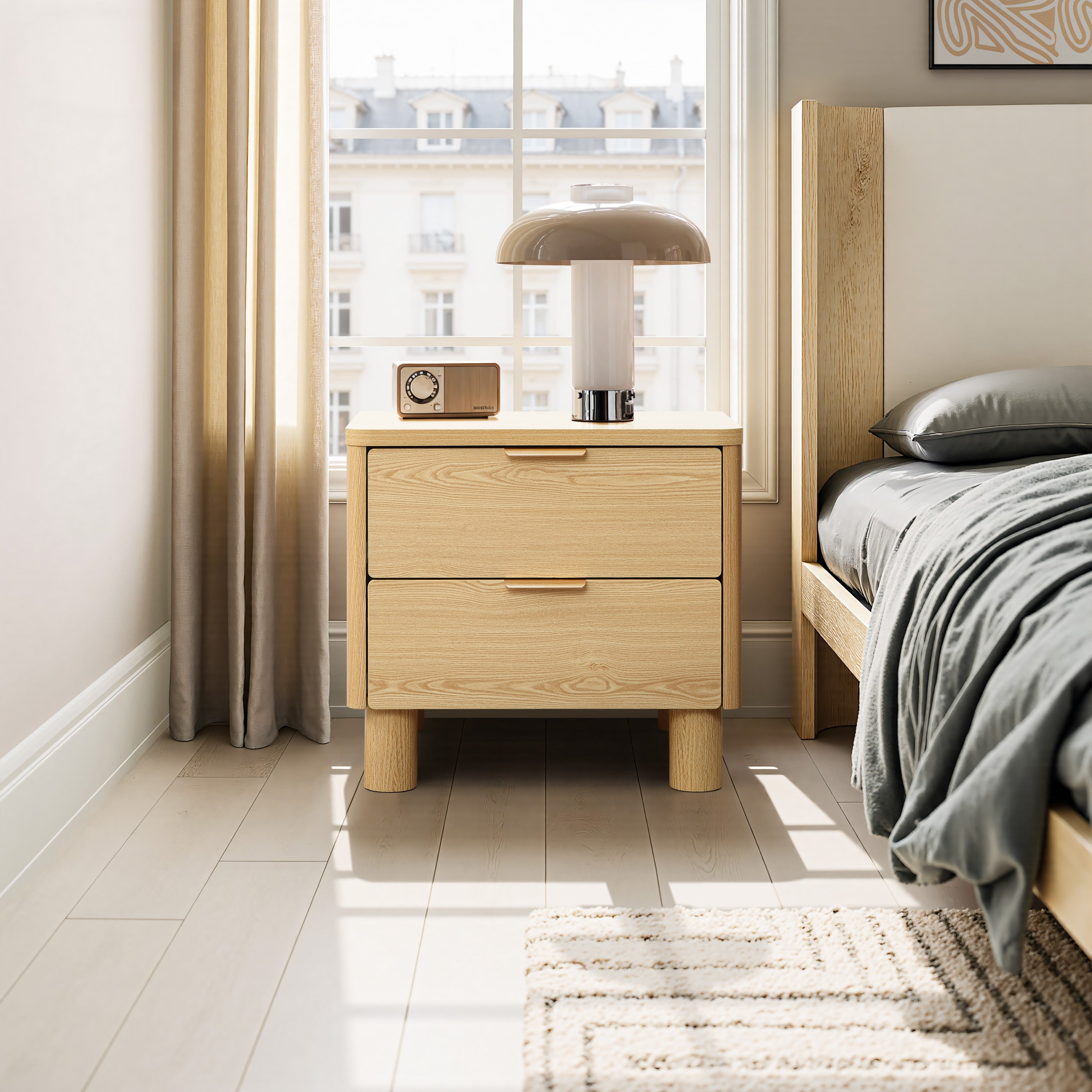 Natural Wood Finish 2-Drawer End Table & Nightstand, Manufactured Wood