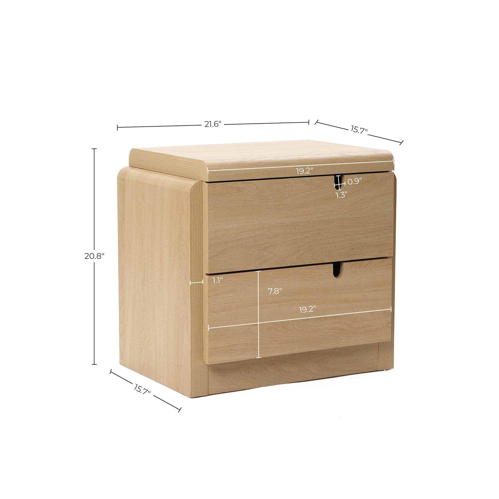 White Oak Mid-Century 2-Drawer Nightstand, 20.5'' Engineered Wood Accent Table