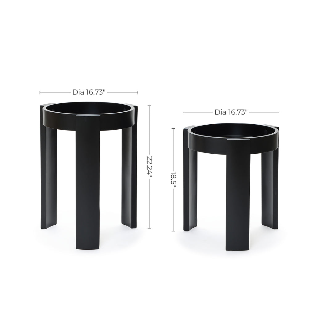Black Nesting Side Tables Set of 2, Round MDF End Tables for Living Room