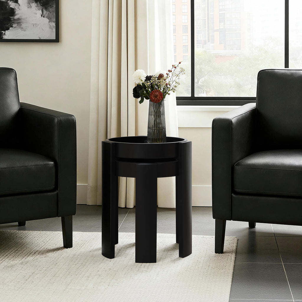 Black Nesting Side Tables Set of 2, Round MDF End Tables for Living Room