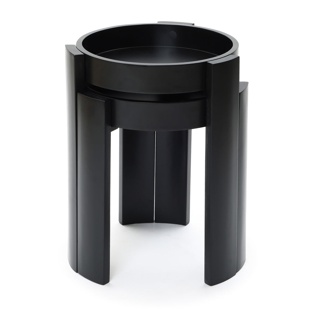 Black Nesting Side Tables Set of 2, Round MDF End Tables for Living Room