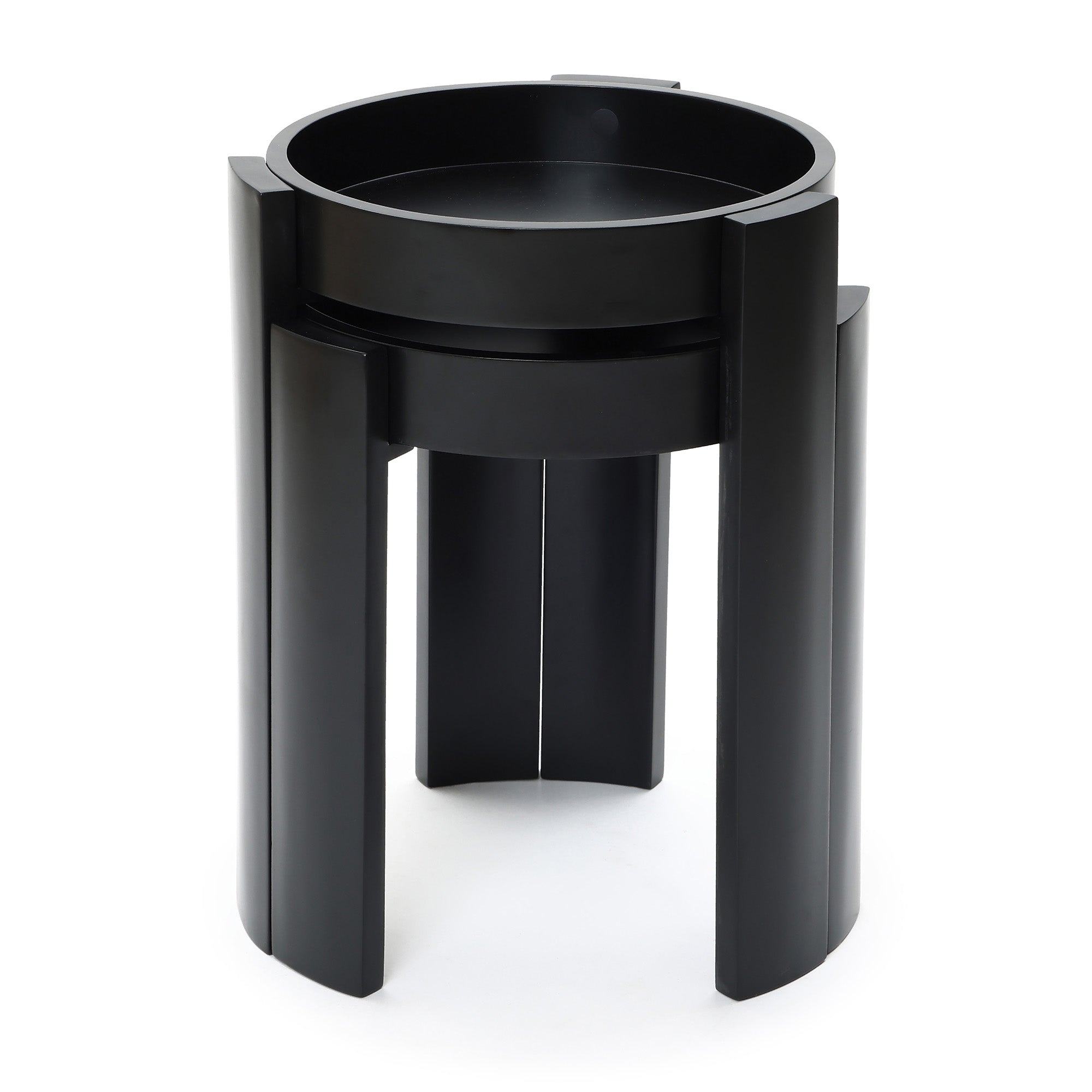 Black Nesting Side Tables Set of 2, Round MDF End Tables for Living Room