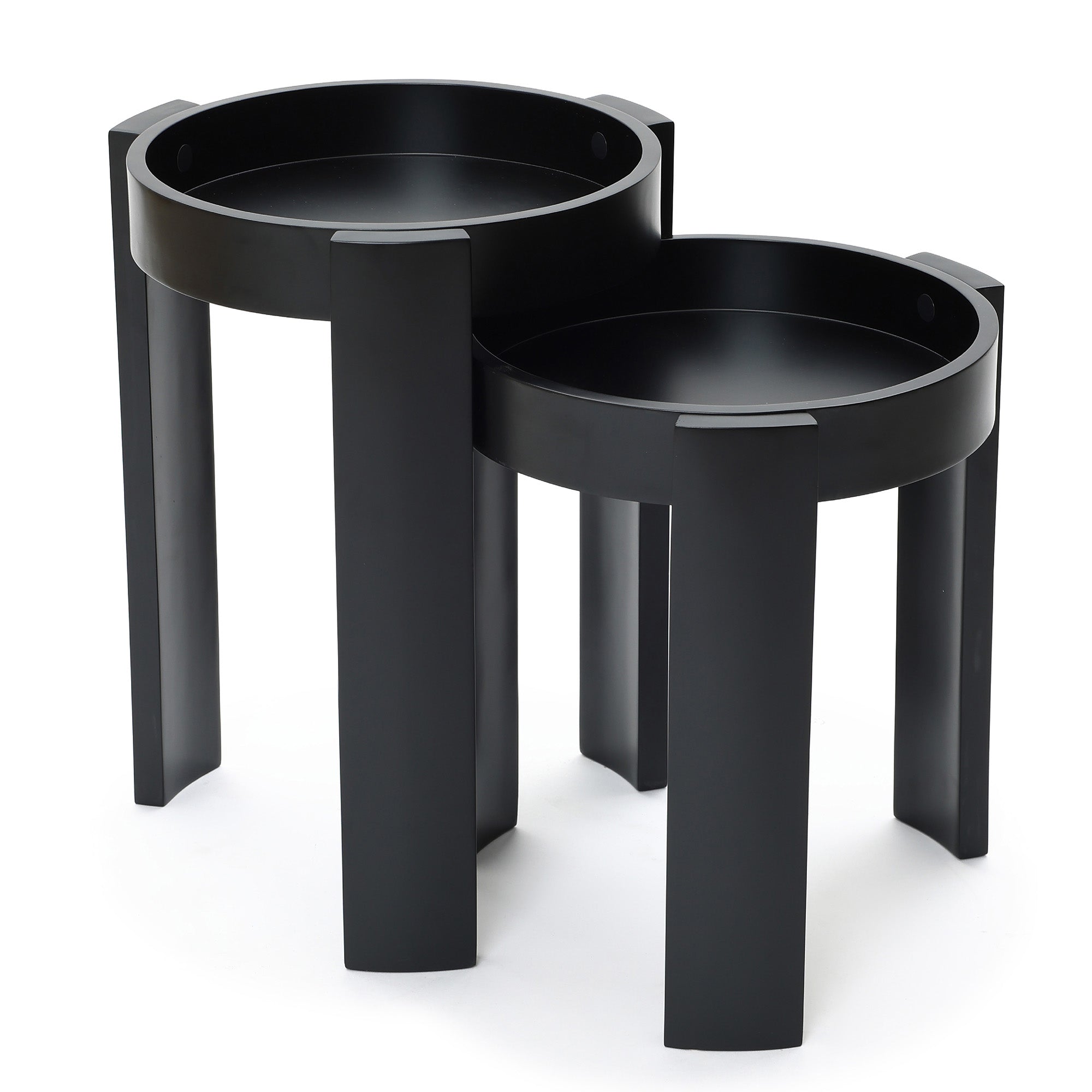 Black Nesting Side Tables Set of 2, Round MDF End Tables for Living Room