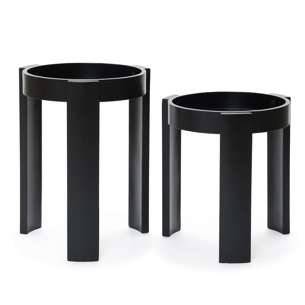 Black Nesting Side Tables Set of 2, Round MDF End Tables for Living Room