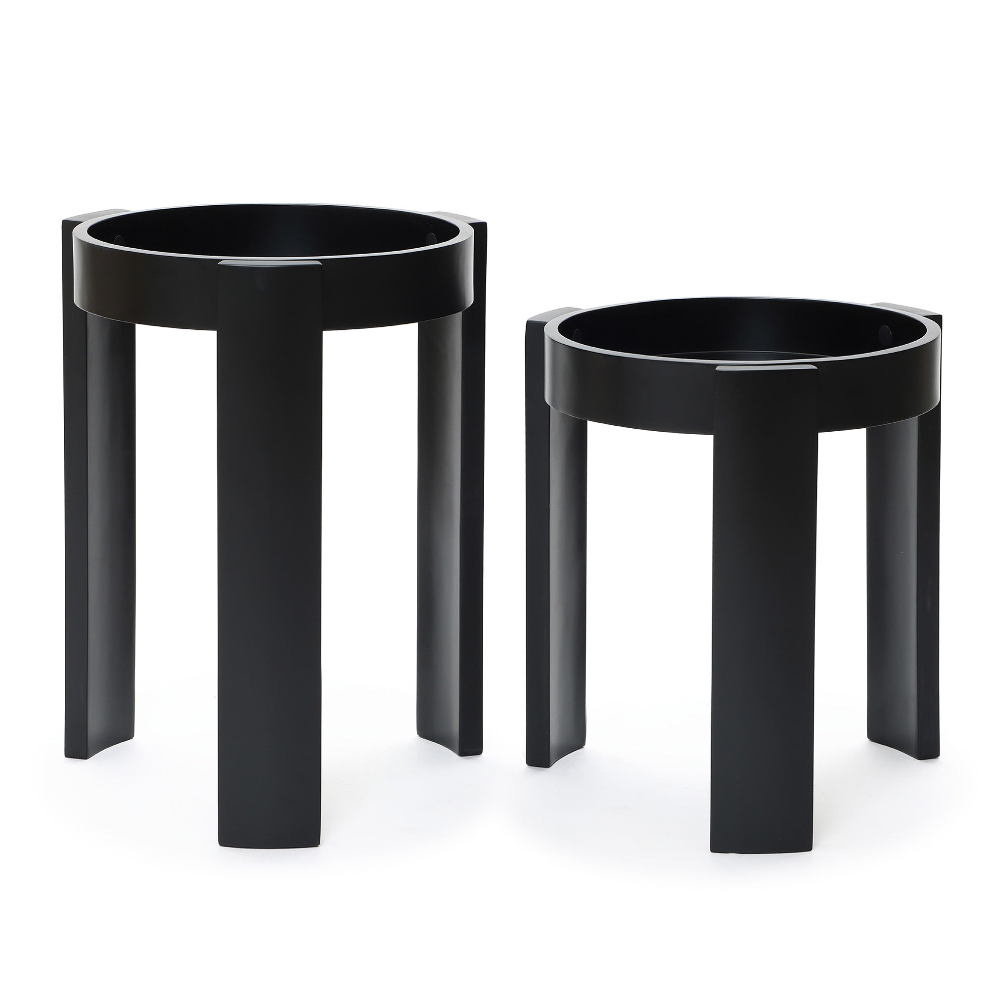 Black Nesting Side Tables Set of 2, Round MDF End Tables for Living Room