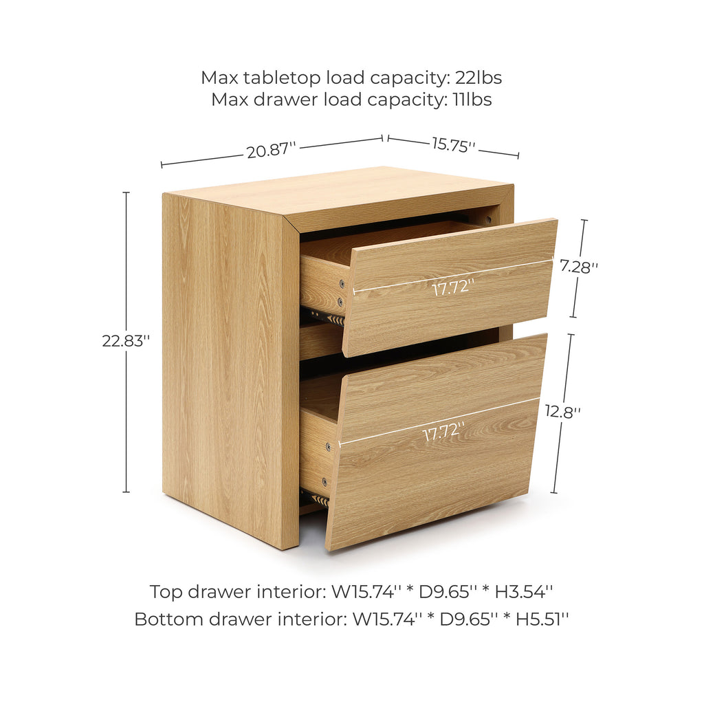 Japandi MDF Wood Nightstand, Storage End Table for Bedroom or Living Room