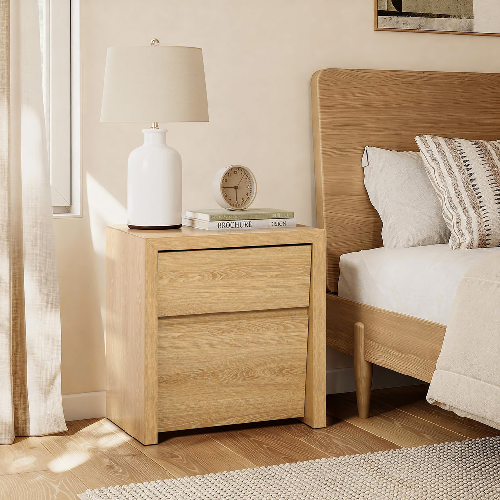 Japandi MDF Wood Nightstand, Storage End Table for Bedroom or Living Room