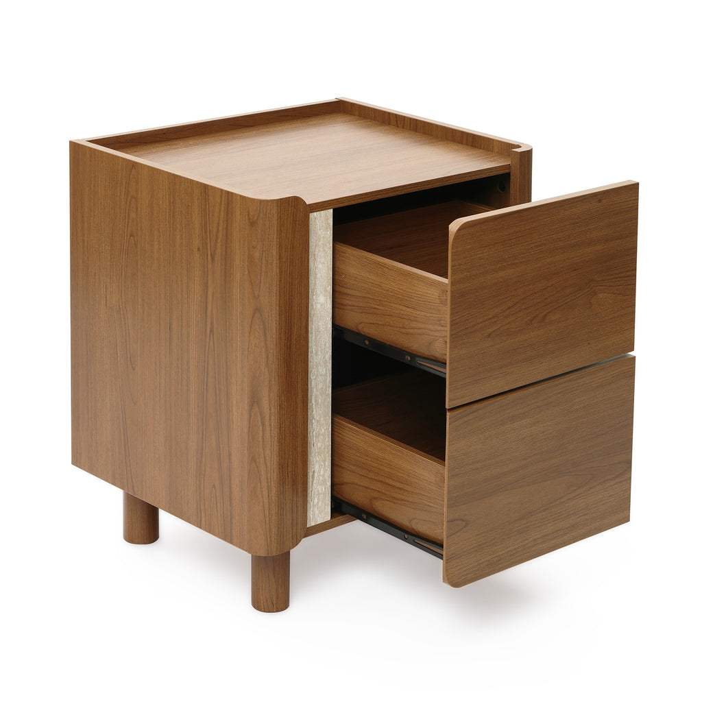 Scandinavian-Style Nightstand, Manufactured Wood End Table with 2 Drawers