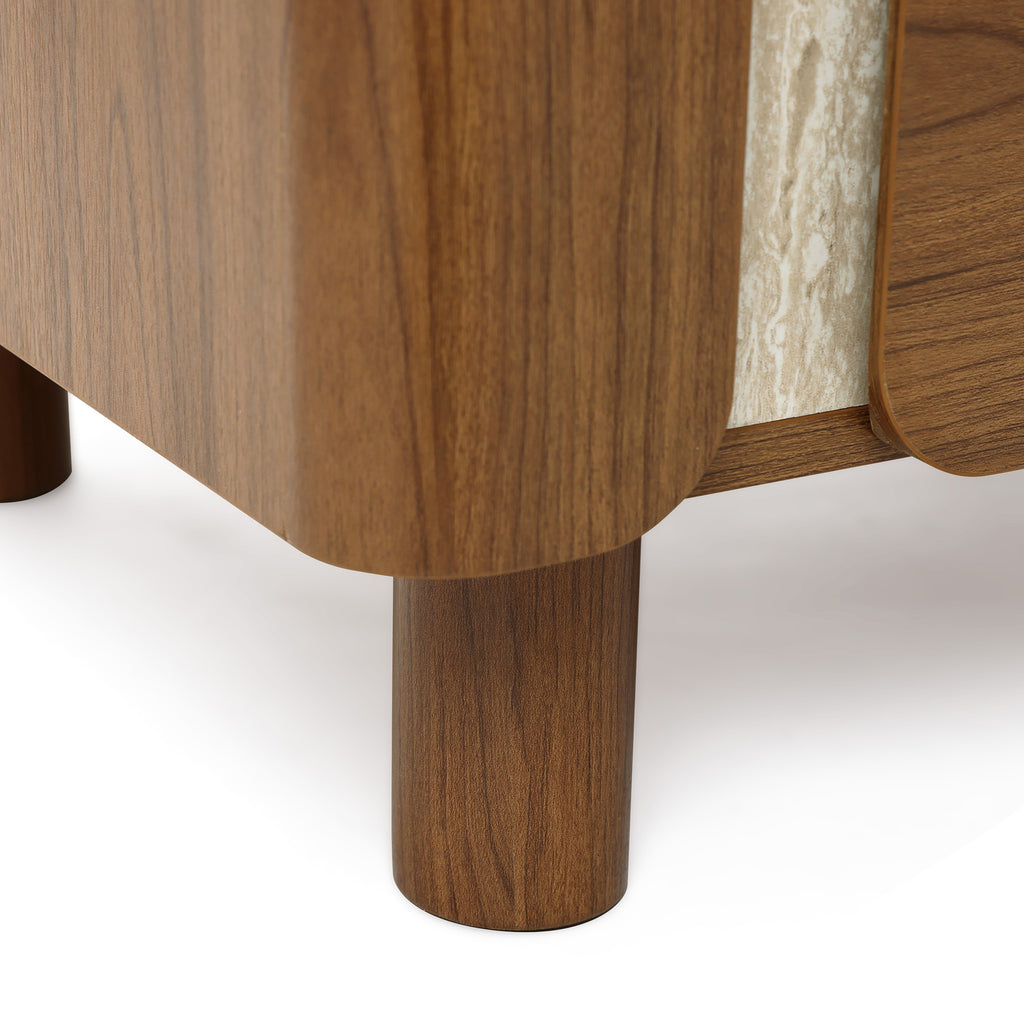 Scandinavian-Style Nightstand, Manufactured Wood End Table with 2 Drawers