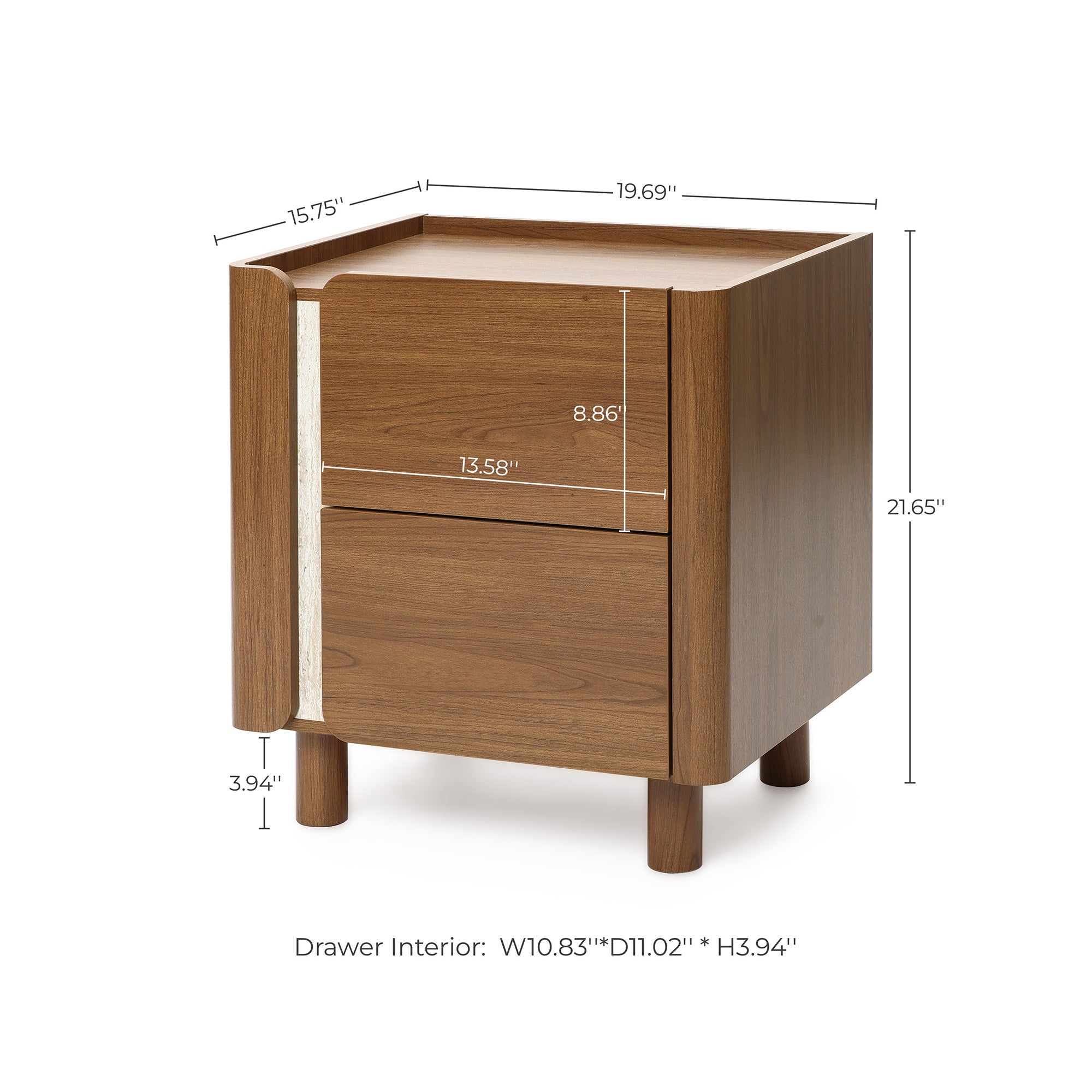 Scandinavian-Style Nightstand, Manufactured Wood End Table with 2 Drawers
