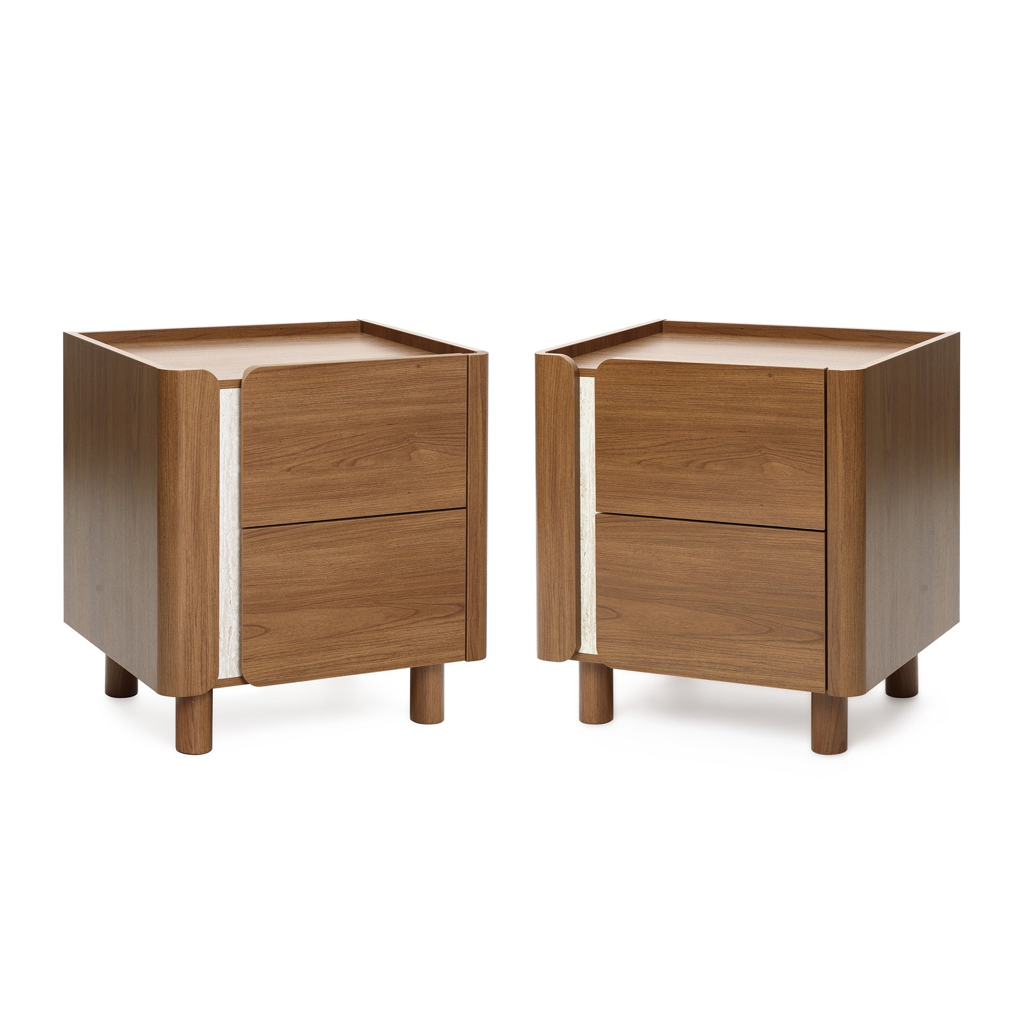 Scandinavian-Style Nightstand, Manufactured Wood End Table with 2 Drawers