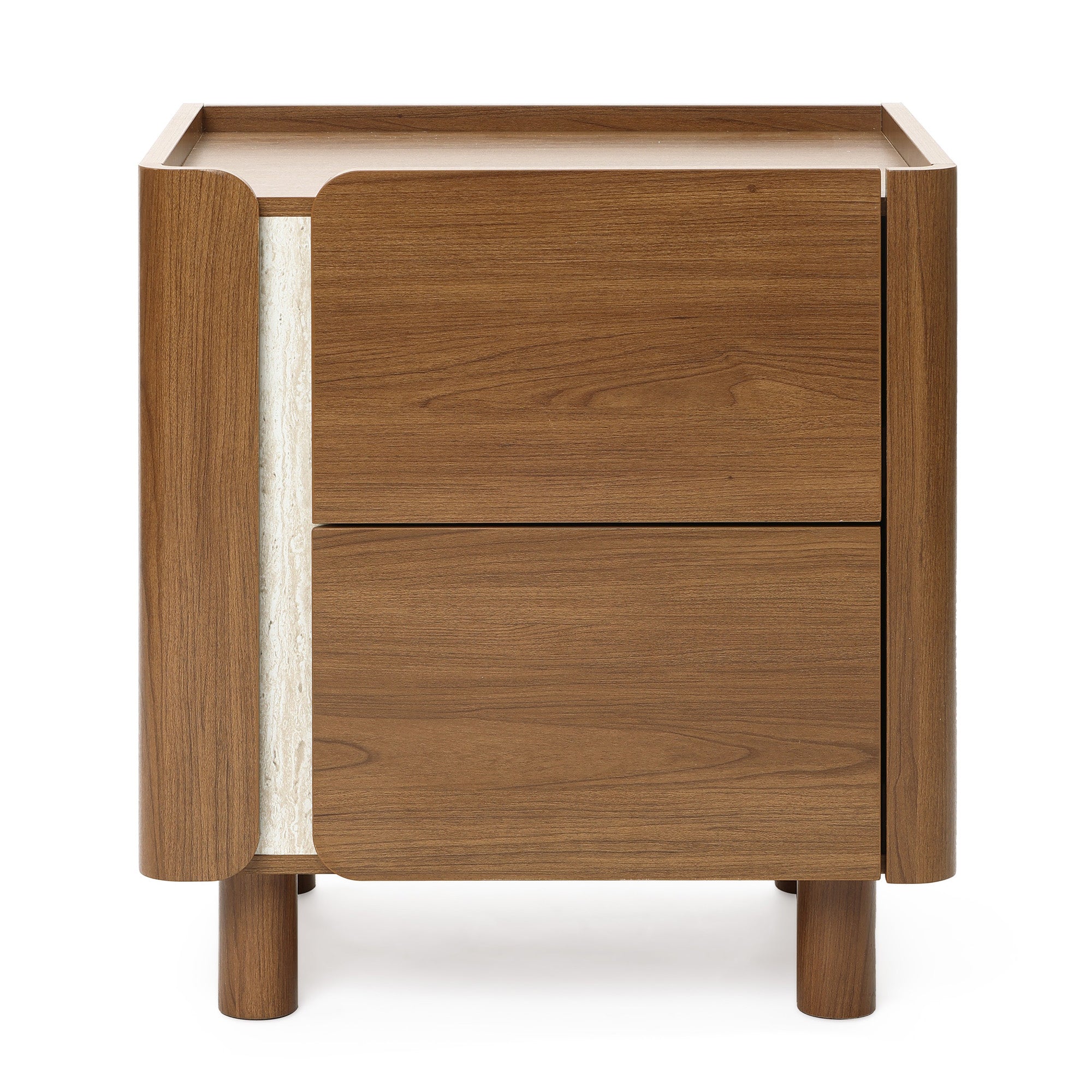 Scandinavian-Style Nightstand, Manufactured Wood End Table with 2 Drawers