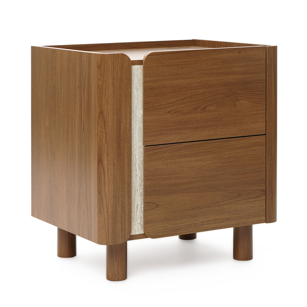 Scandinavian-Style Nightstand, Manufactured Wood End Table with 2 Drawers