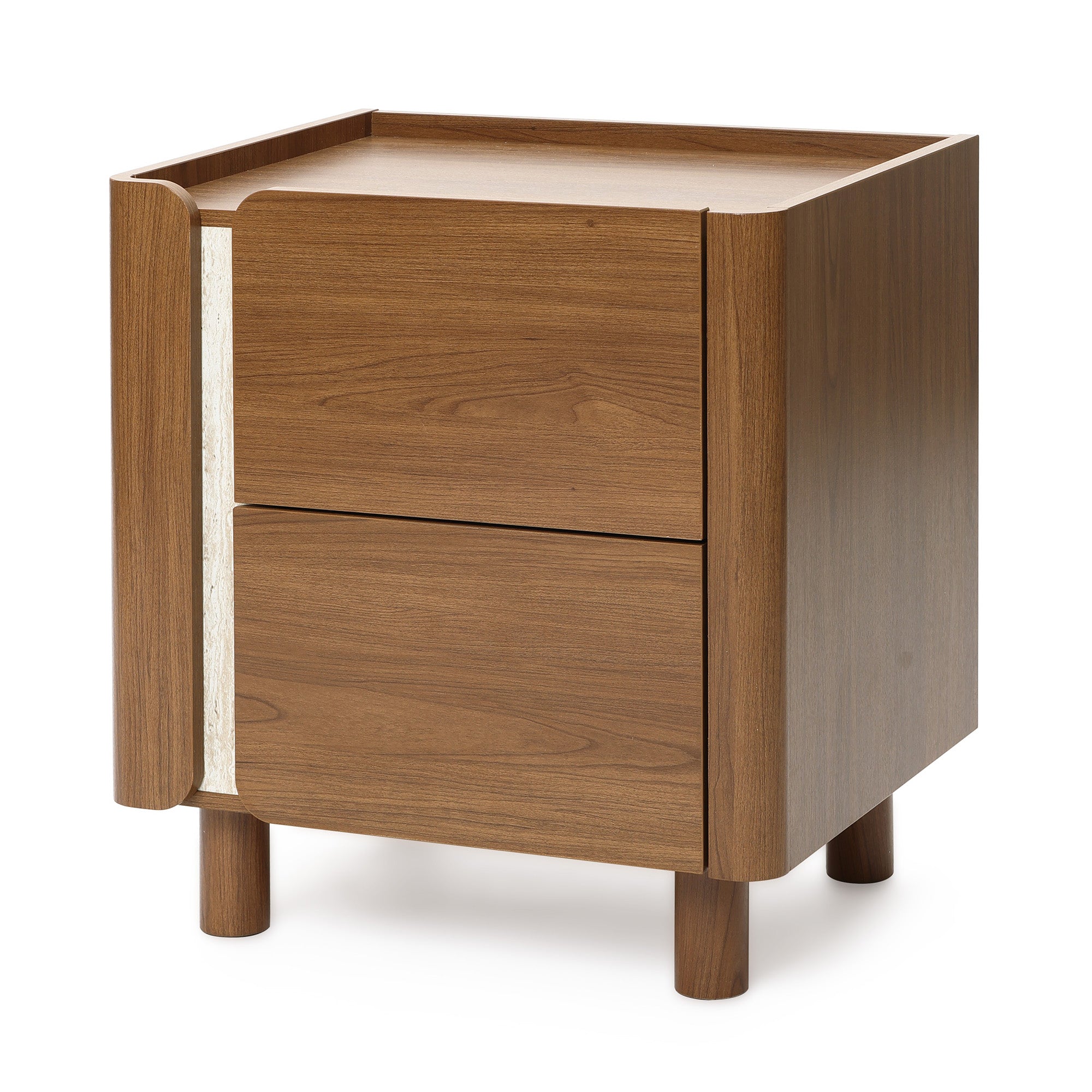 Scandinavian-Style Nightstand, Manufactured Wood End Table with 2 Drawers