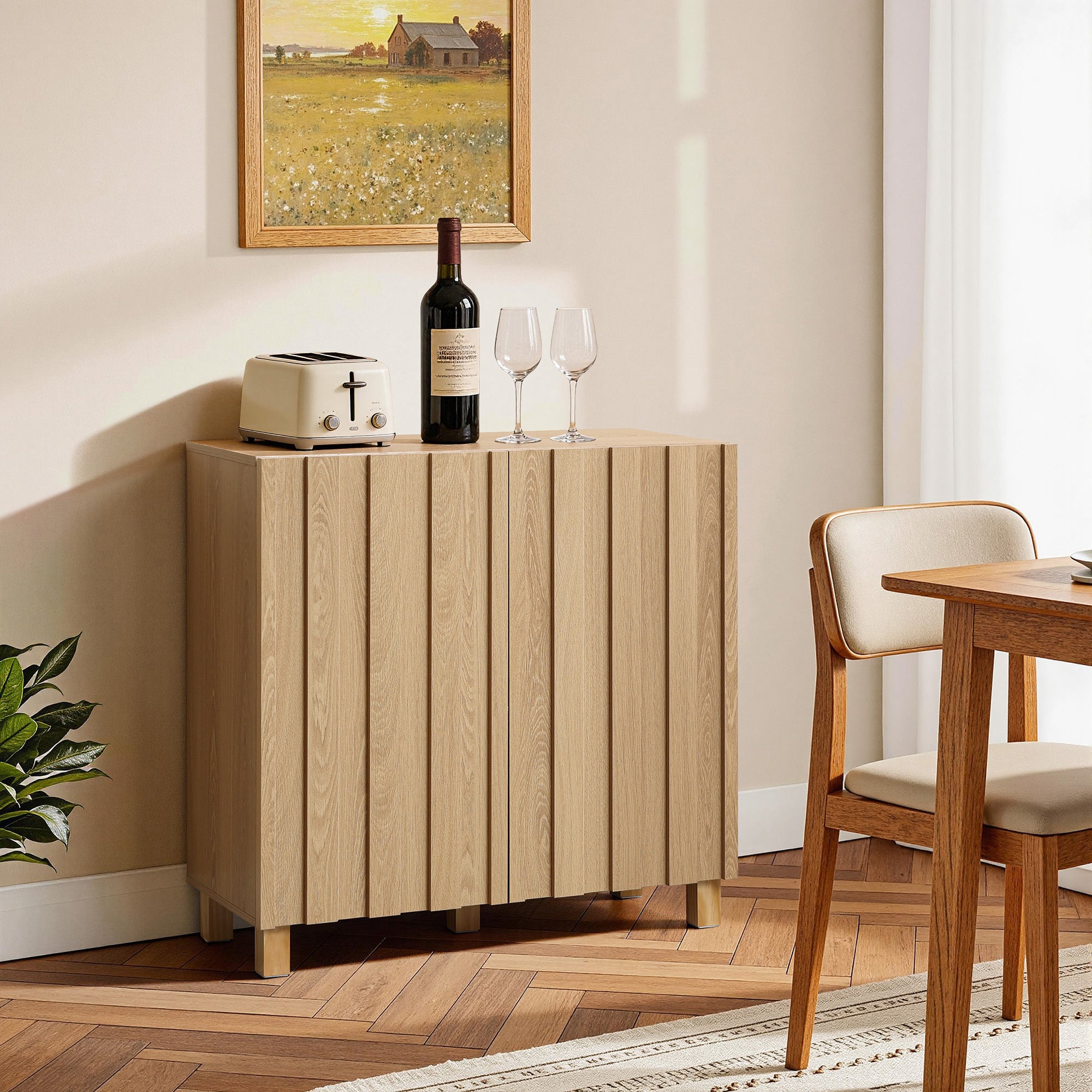 Buffet Storage Cabinet with 2 Vertical Slat Doors