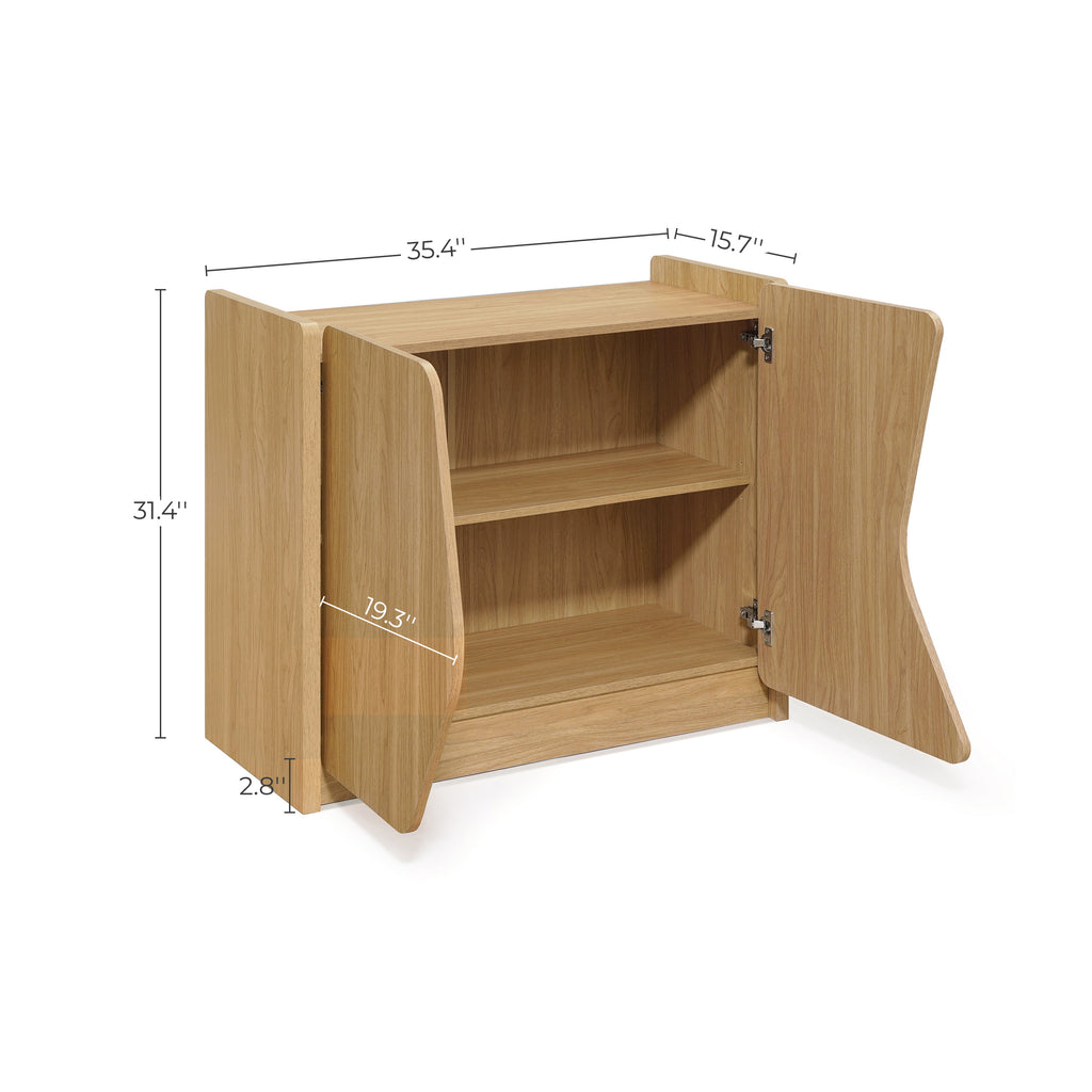 Modern Storage and Sideboard Cabinet, 2 Doors w/ Soft-Close Hinges, Raised Sides