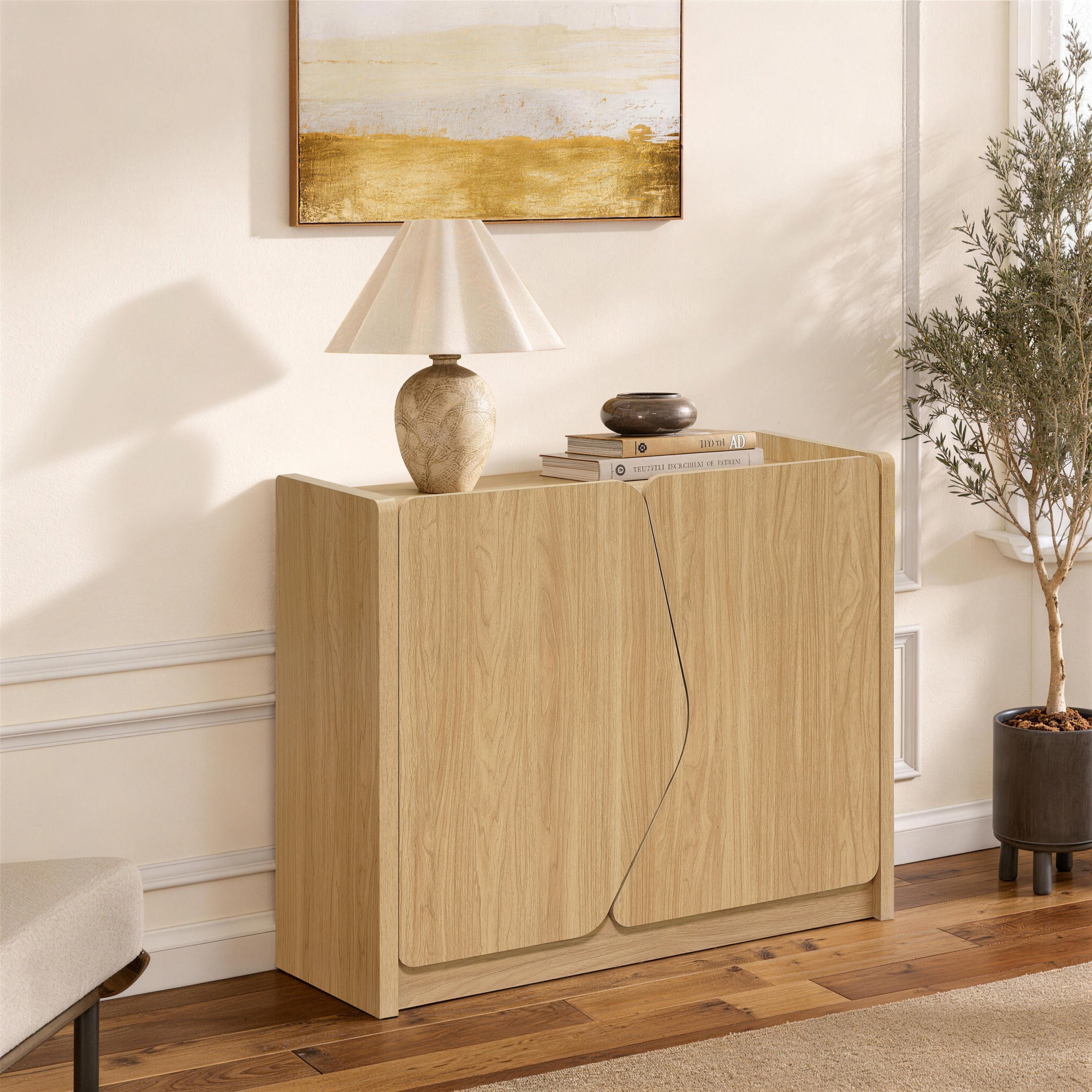 Modern Storage and Sideboard Cabinet, 2 Doors w/ Soft-Close Hinges, Raised Sides
