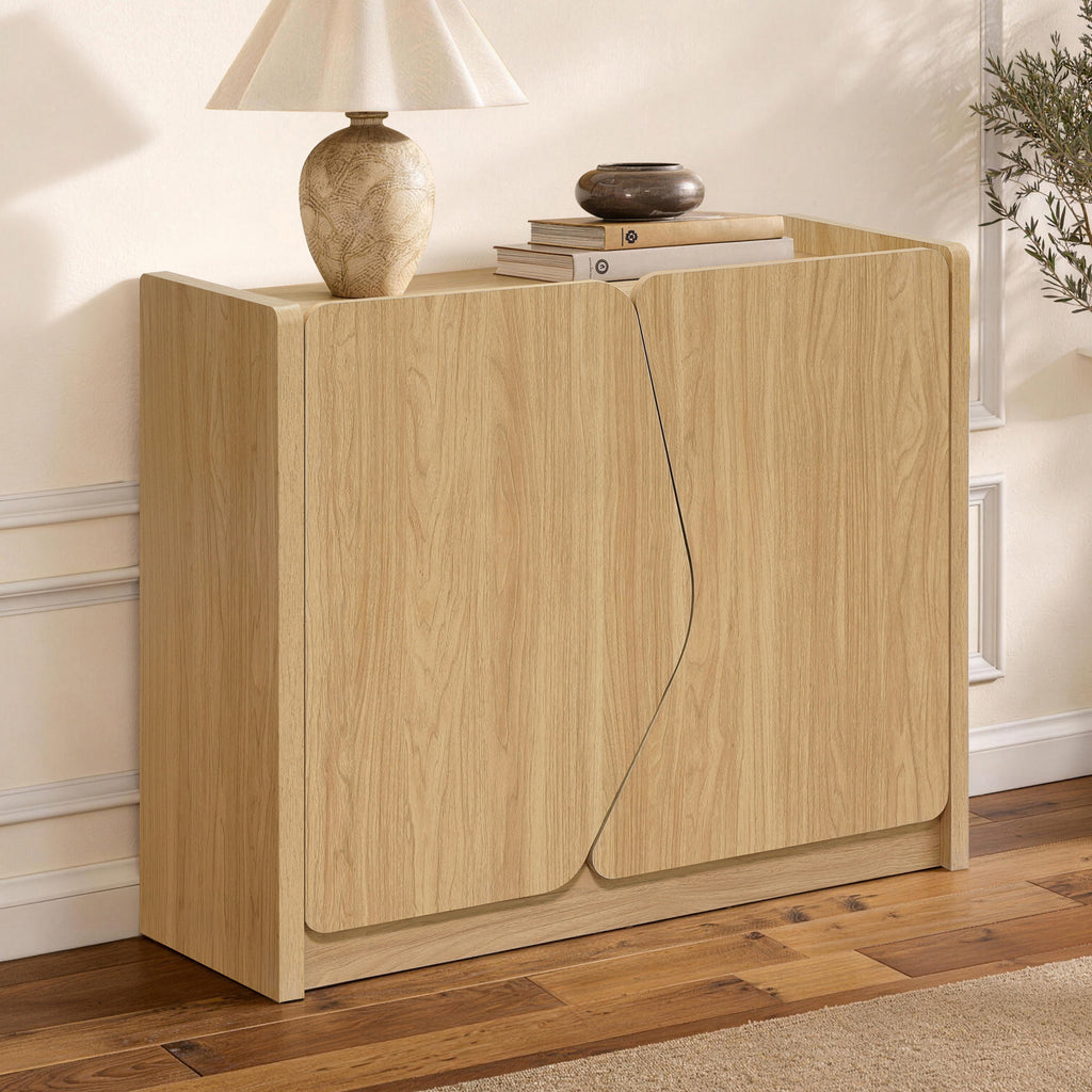 Modern Storage and Sideboard Cabinet, 2 Doors w/ Soft-Close Hinges, Raised Sides