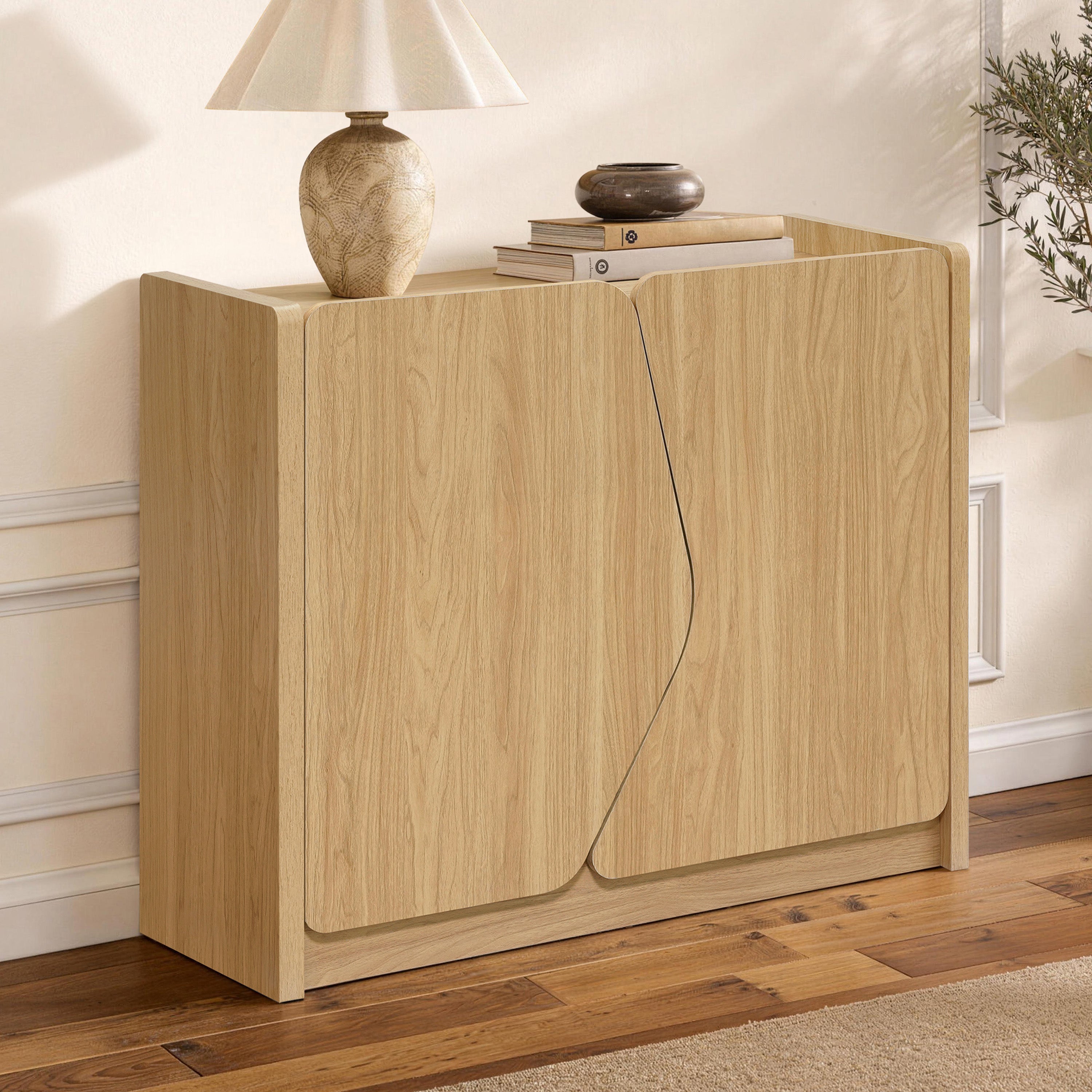 Modern Storage and Sideboard Cabinet, 2 Doors w/ Soft-Close Hinges, Raised Sides