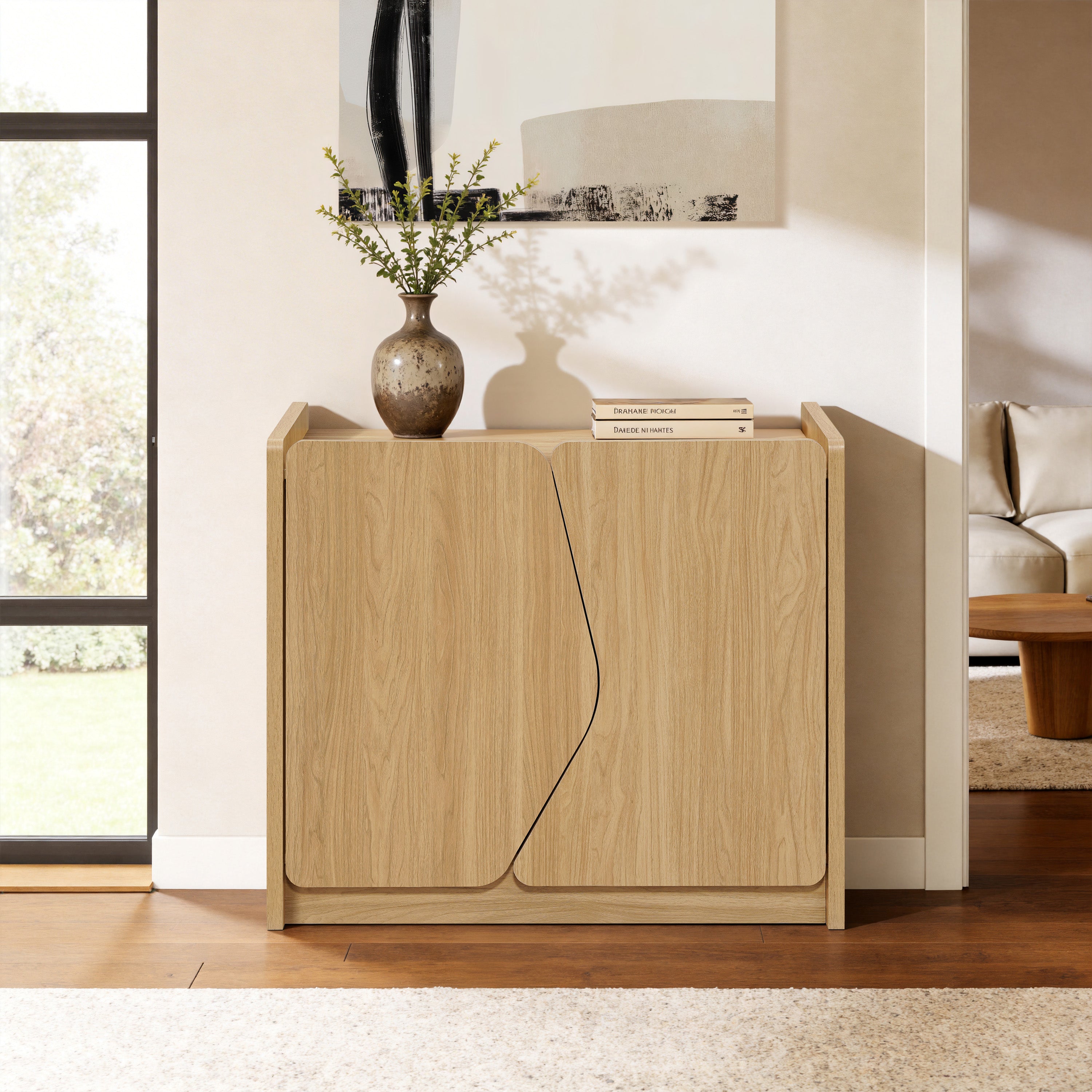 Modern Storage and Sideboard Cabinet, 2 Doors w/ Soft-Close Hinges, Raised Sides