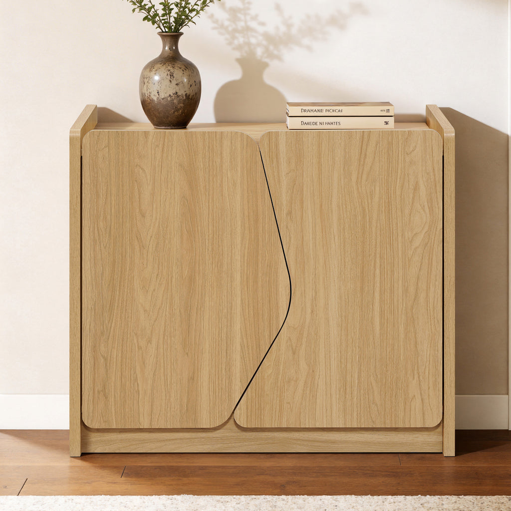 Modern Storage and Sideboard Cabinet, 2 Doors w/ Soft-Close Hinges, Raised Sides