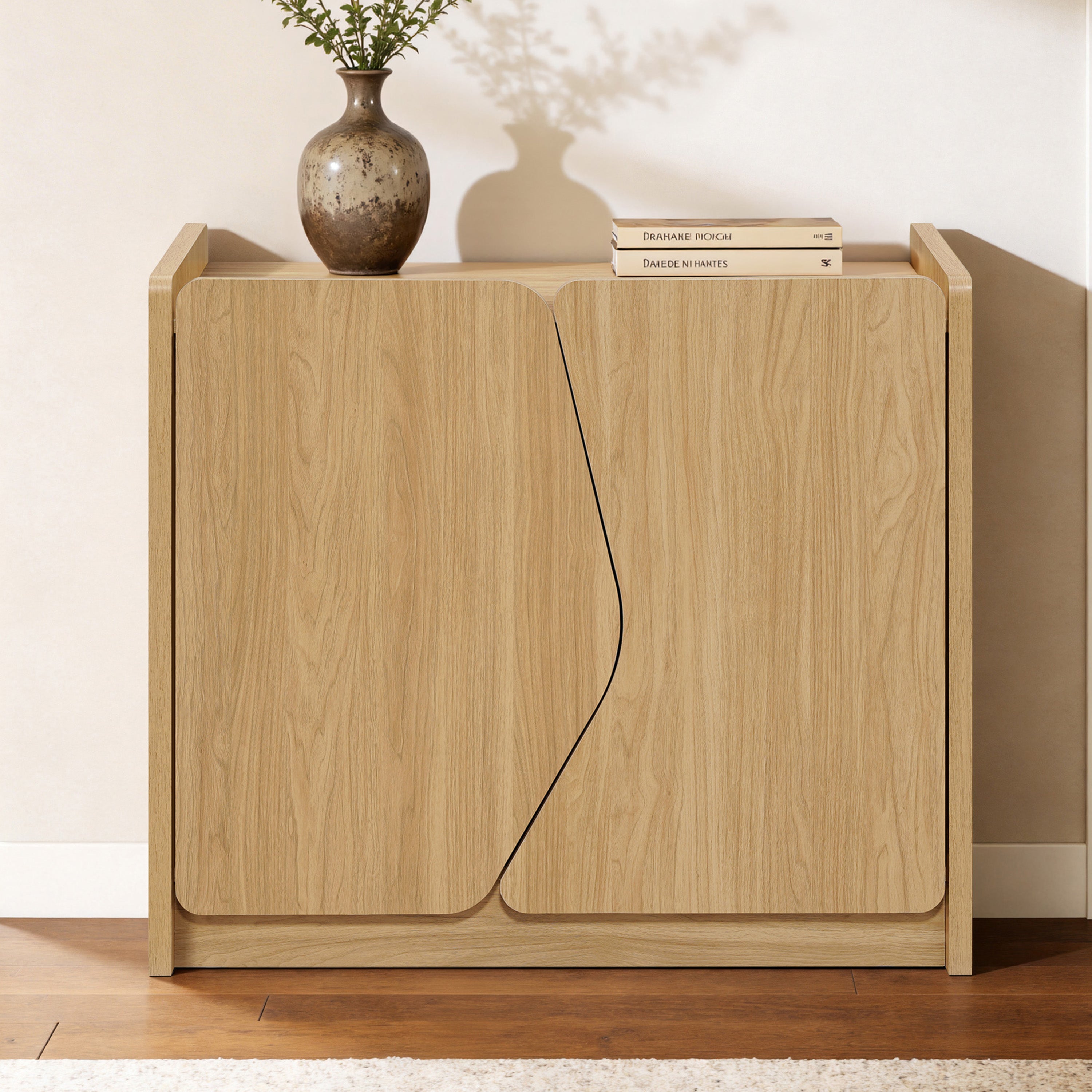 Modern Storage and Sideboard Cabinet, 2 Doors w/ Soft-Close Hinges, Raised Sides