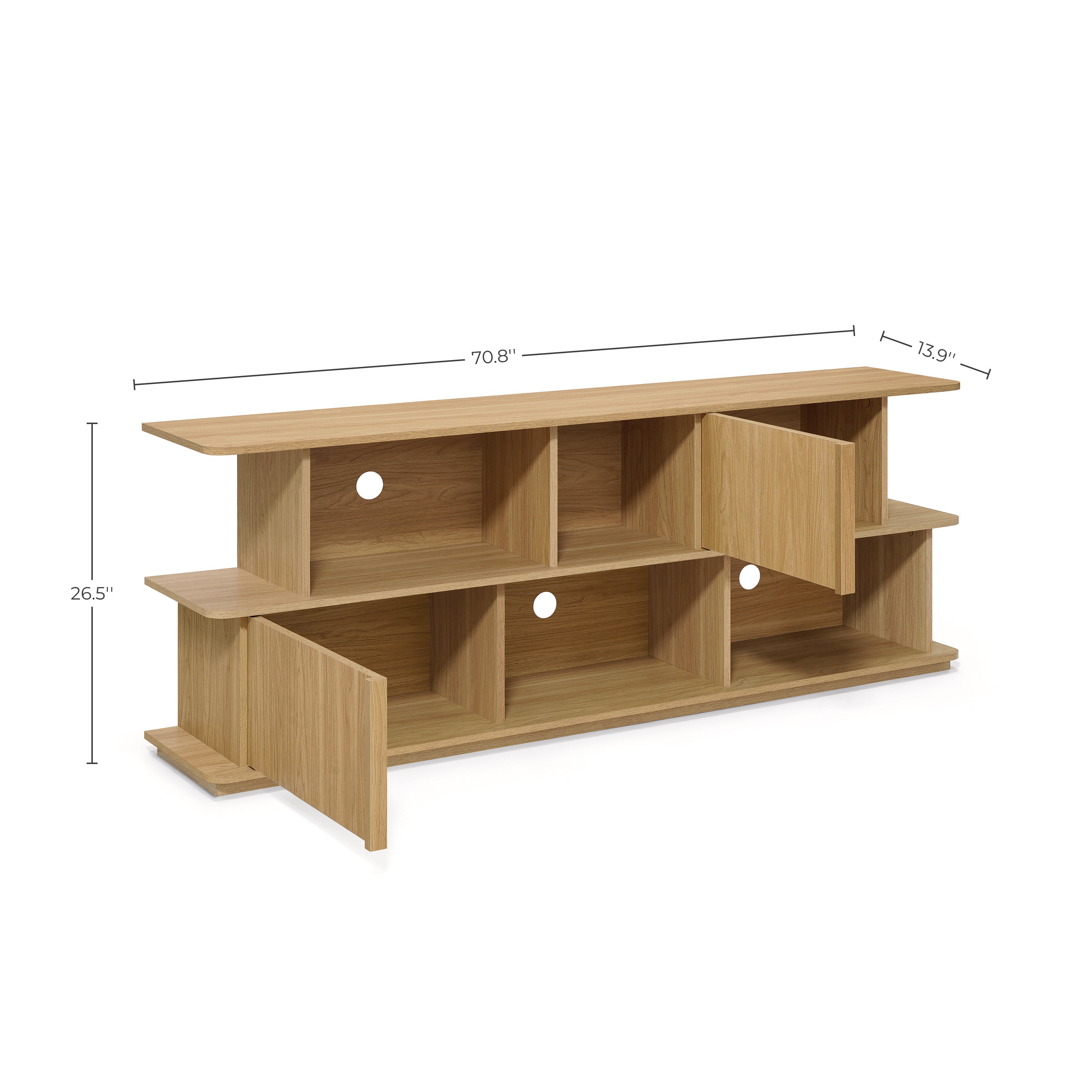 Compact 2-Layer TV Stand, Mixed Storage Console with Cabinets and Open Shelves
