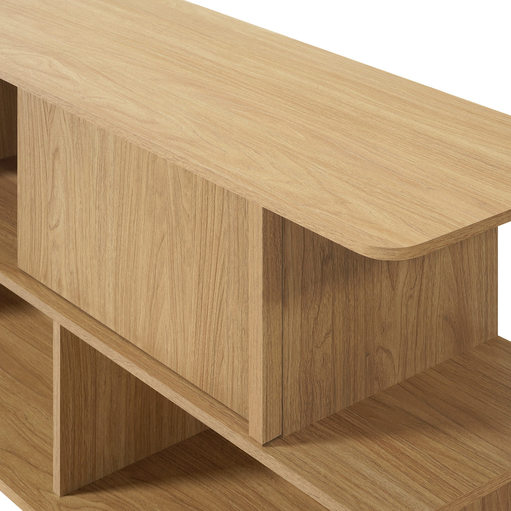 Compact 2-Layer TV Stand, Mixed Storage Console with Cabinets and Open Shelves