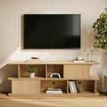 Compact 2-Layer TV Stand, Mixed Storage Console with Cabinets and Open Shelves
