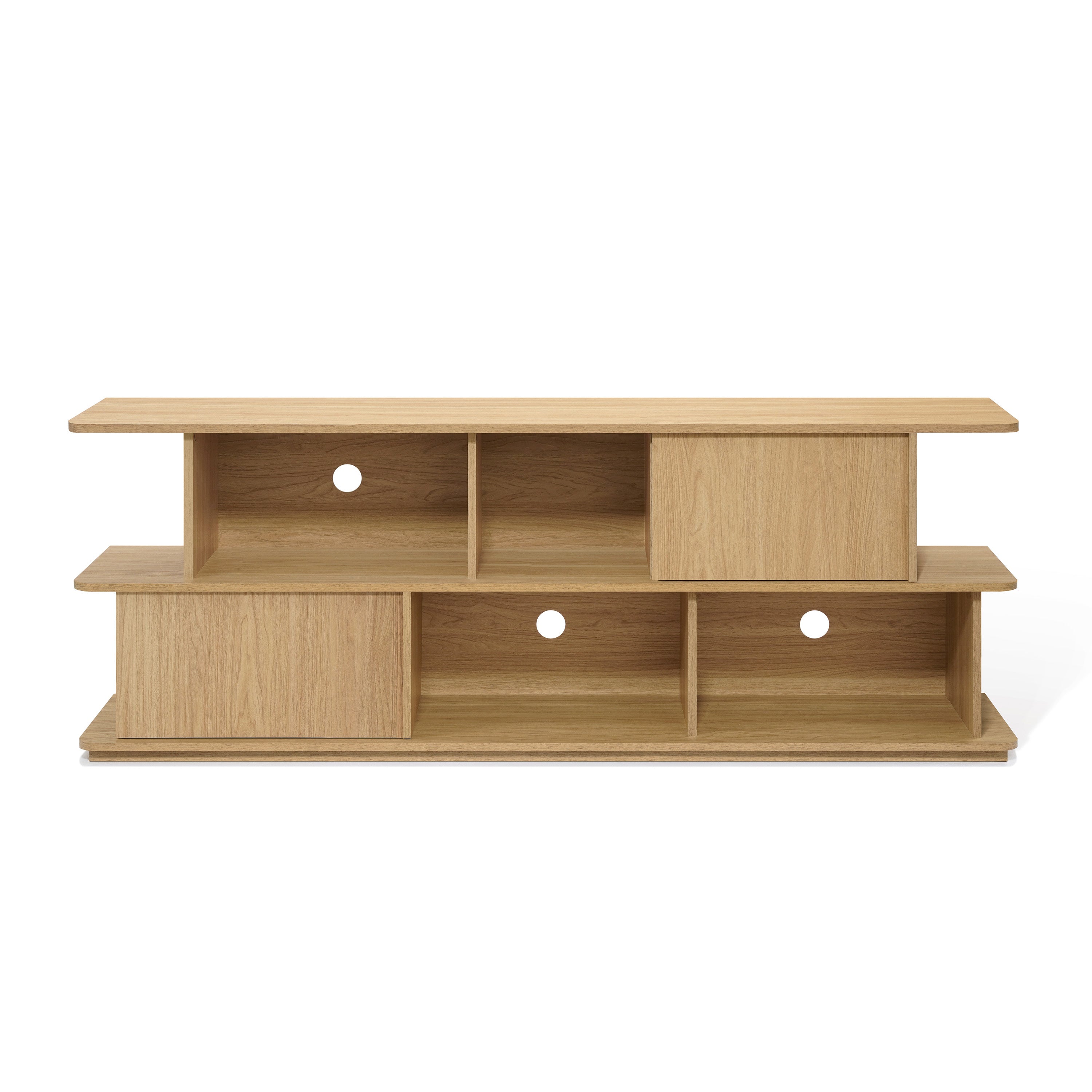 Compact 2-Layer TV Stand, Mixed Storage Console with Cabinets and Open Shelves