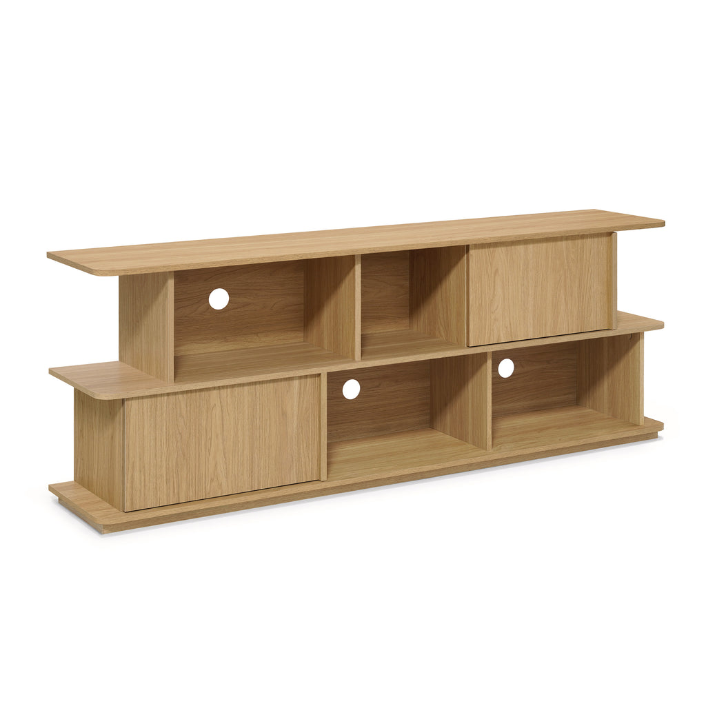 Compact 2-Layer TV Stand, Mixed Storage Console with Cabinets and Open Shelves