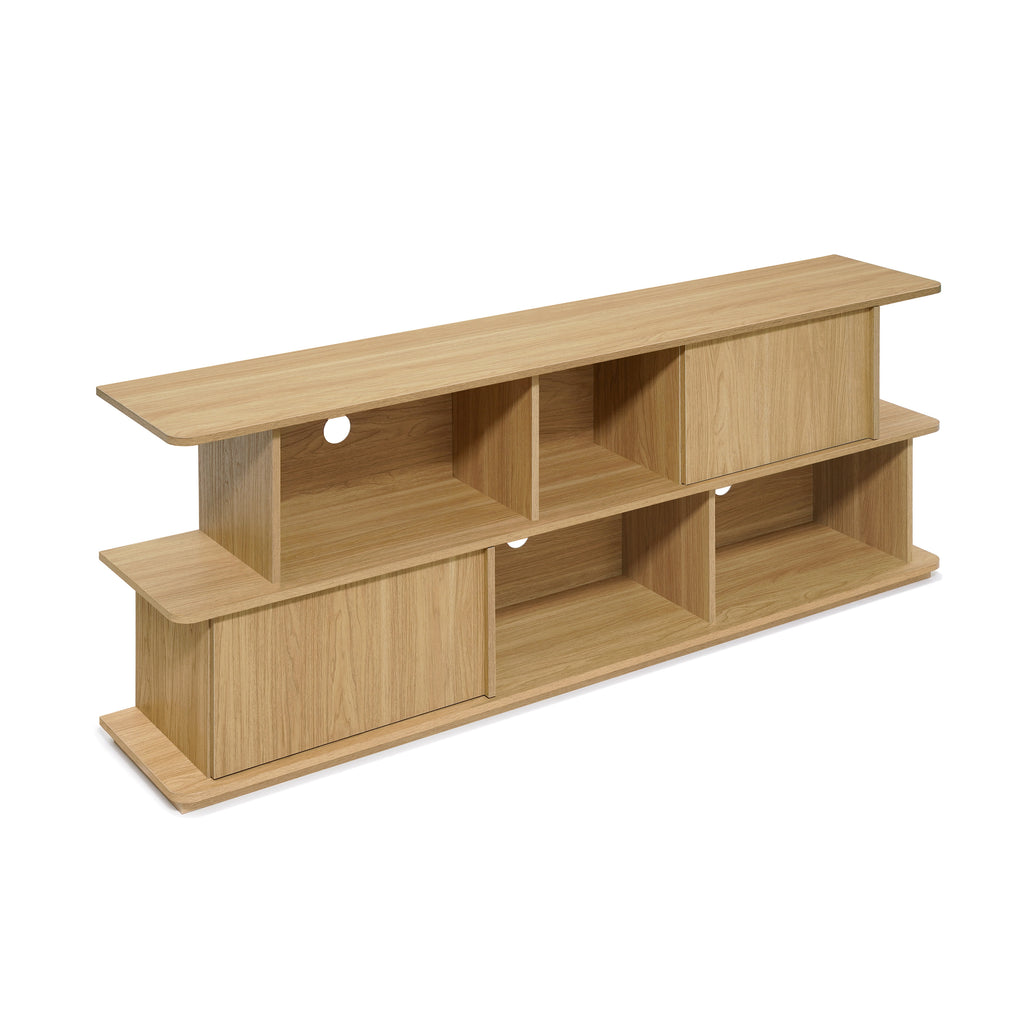 Compact 2-Layer TV Stand, Mixed Storage Console with Cabinets and Open Shelves