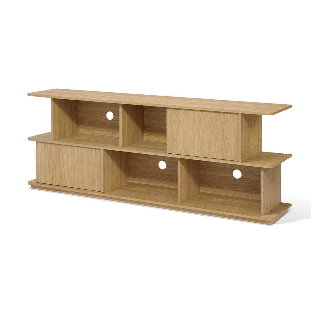 Compact 2-Layer TV Stand, Mixed Storage Console with Cabinets and Open Shelves