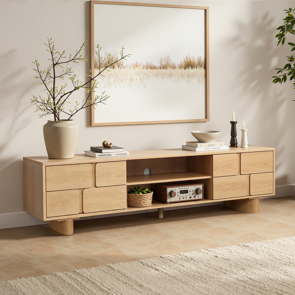 63" TV Console, Japandi-Inspired, Low-Height Design in Engineered Wood