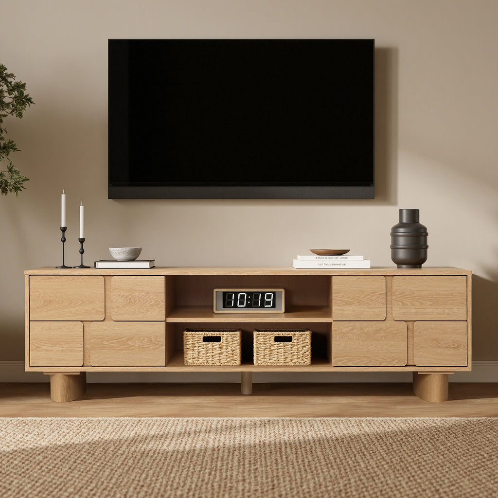 63" TV Console, Japandi-Inspired, Low-Height Design in Engineered Wood