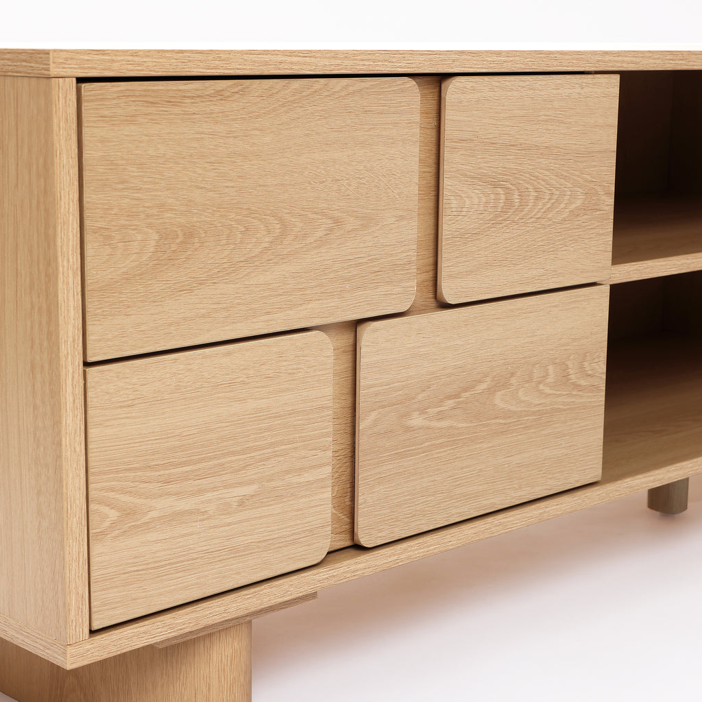 63" TV Console, Japandi-Inspired, Low-Height Design in Engineered Wood
