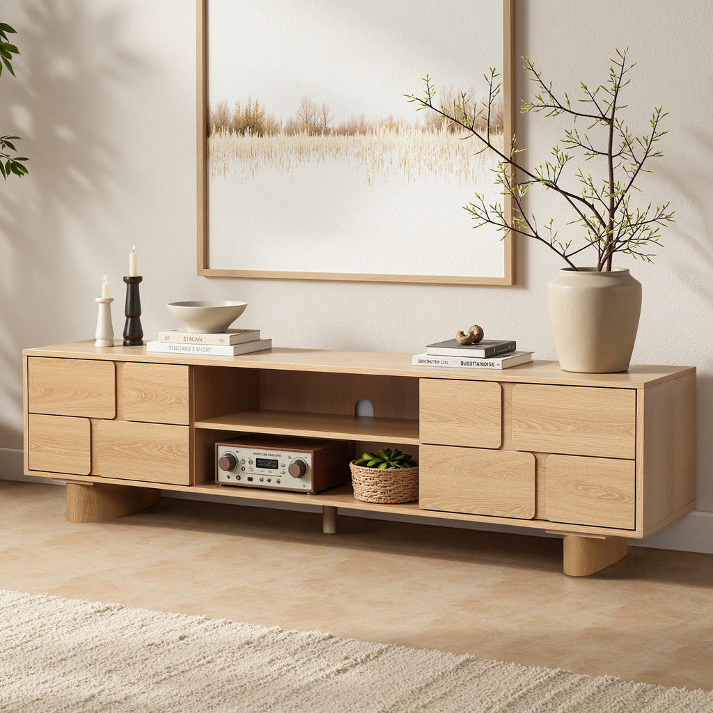 63" TV Console, Japandi-Inspired, Low-Height Design in Engineered Wood