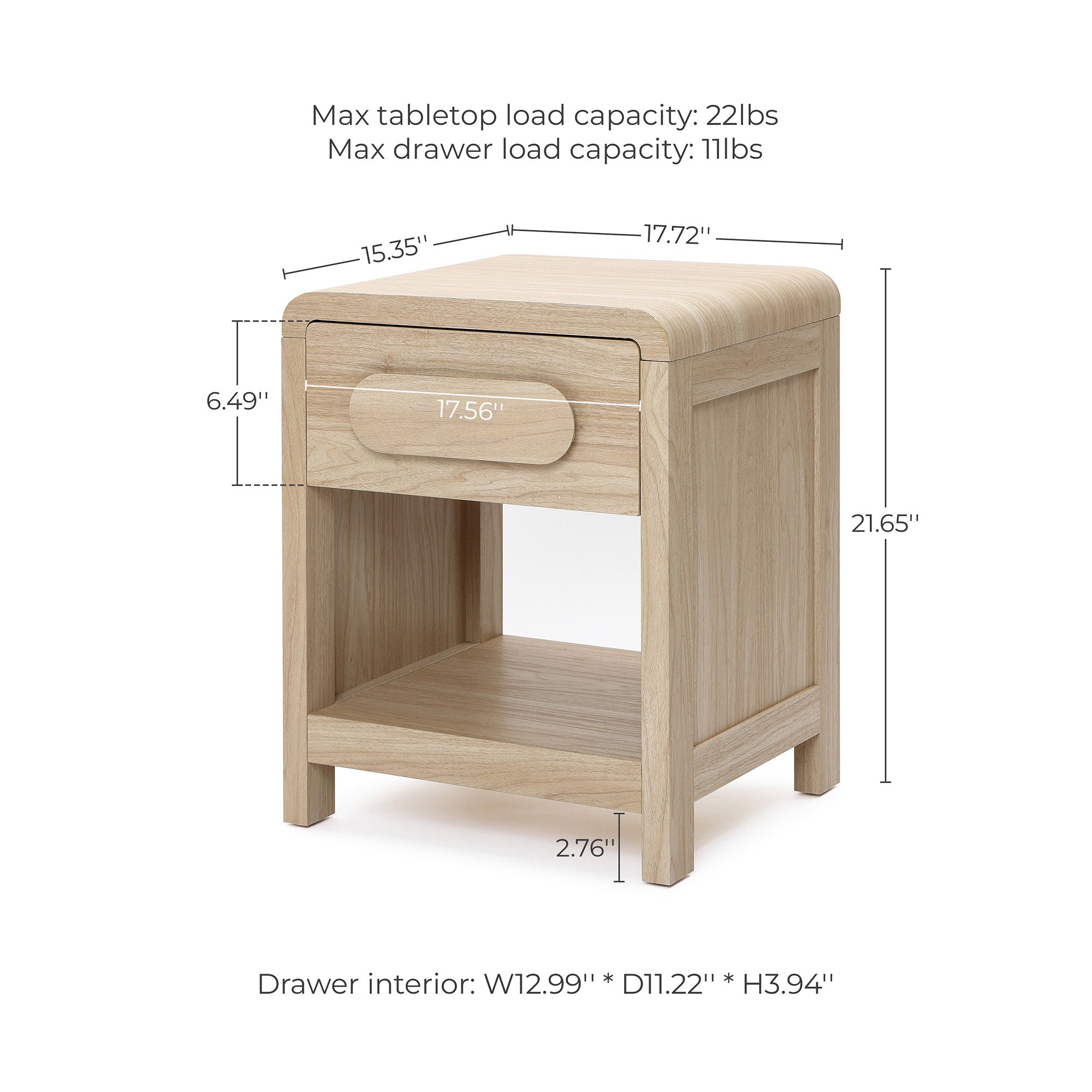 Nightstand with Storage, End Table with Light Wood Finish, Drawer & Open Shelf