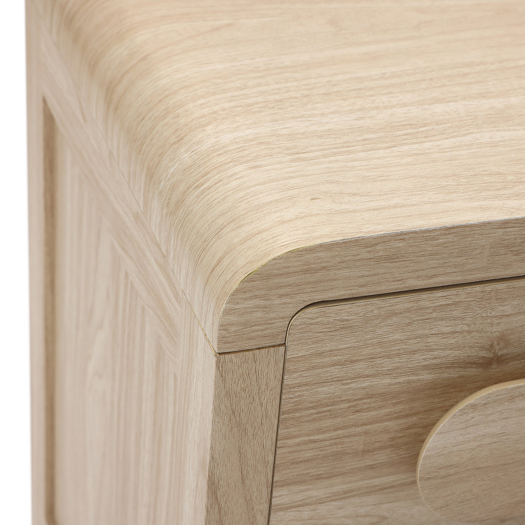 Nightstand with Storage, End Table with Light Wood Finish, Drawer & Open Shelf