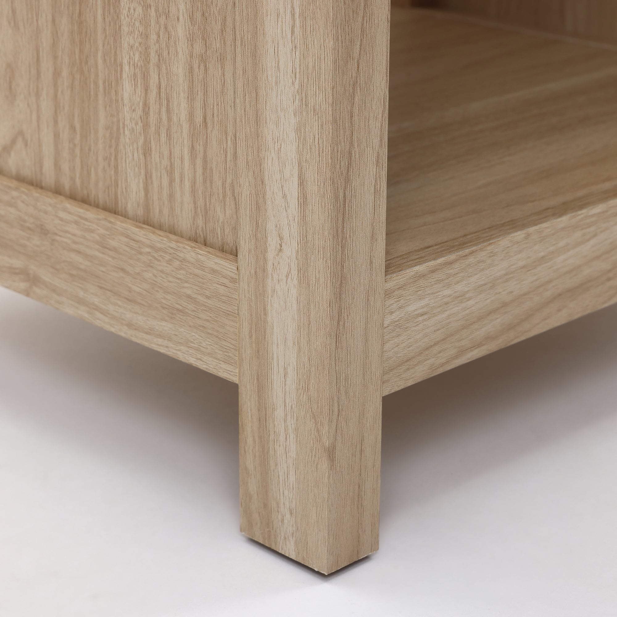 Nightstand with Storage, End Table with Light Wood Finish, Drawer & Open Shelf