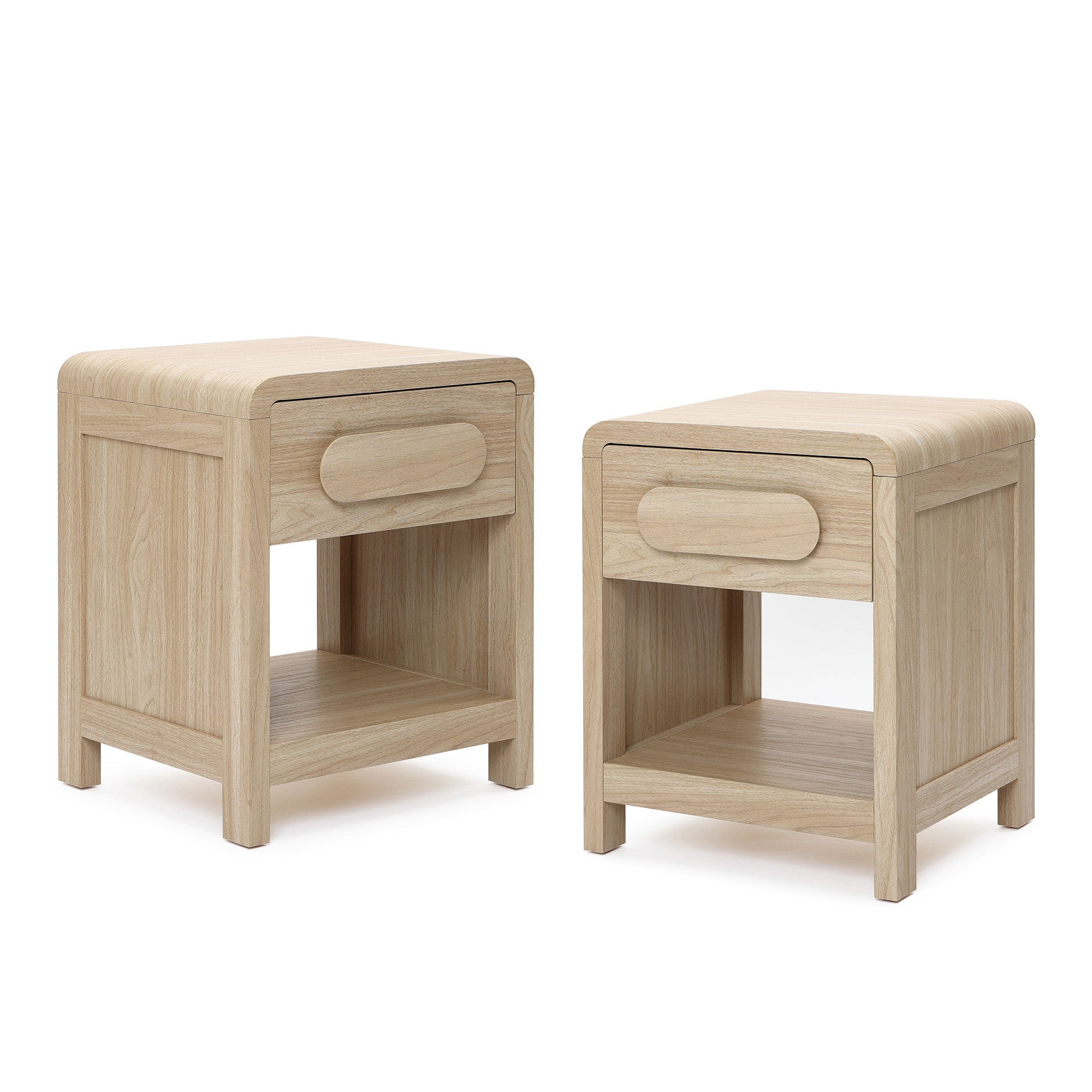 Nightstand with Storage, End Table with Light Wood Finish, Drawer & Open Shelf