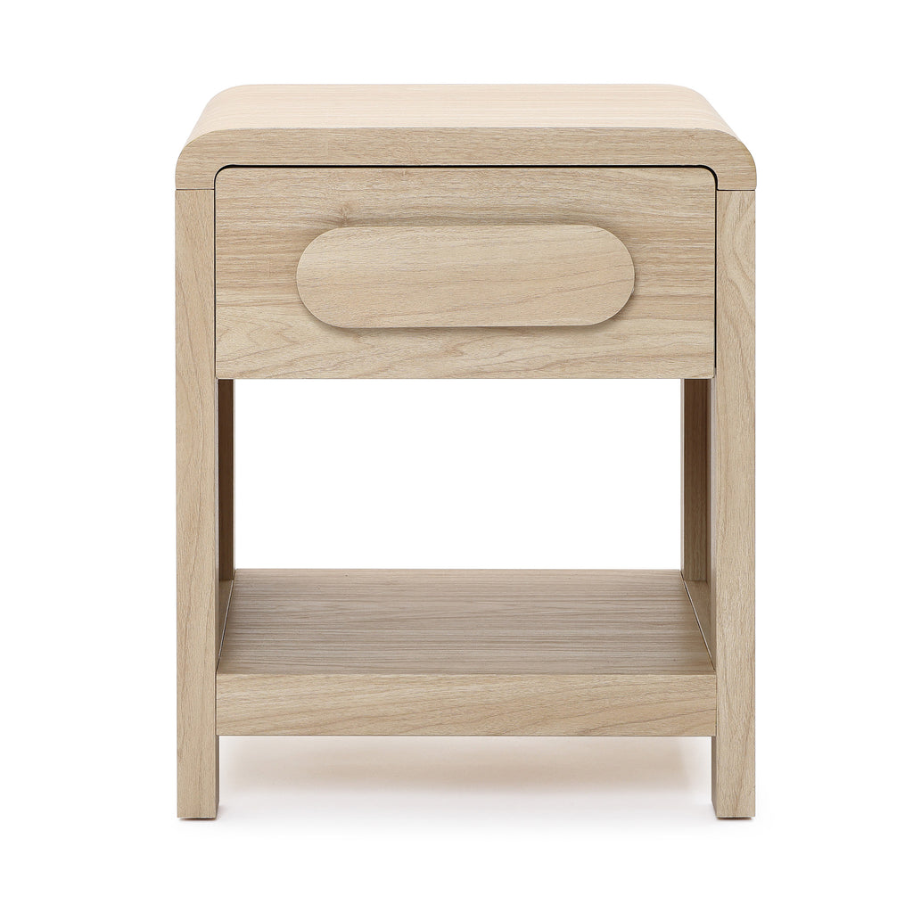 Nightstand with Storage, End Table with Light Wood Finish, Drawer & Open Shelf
