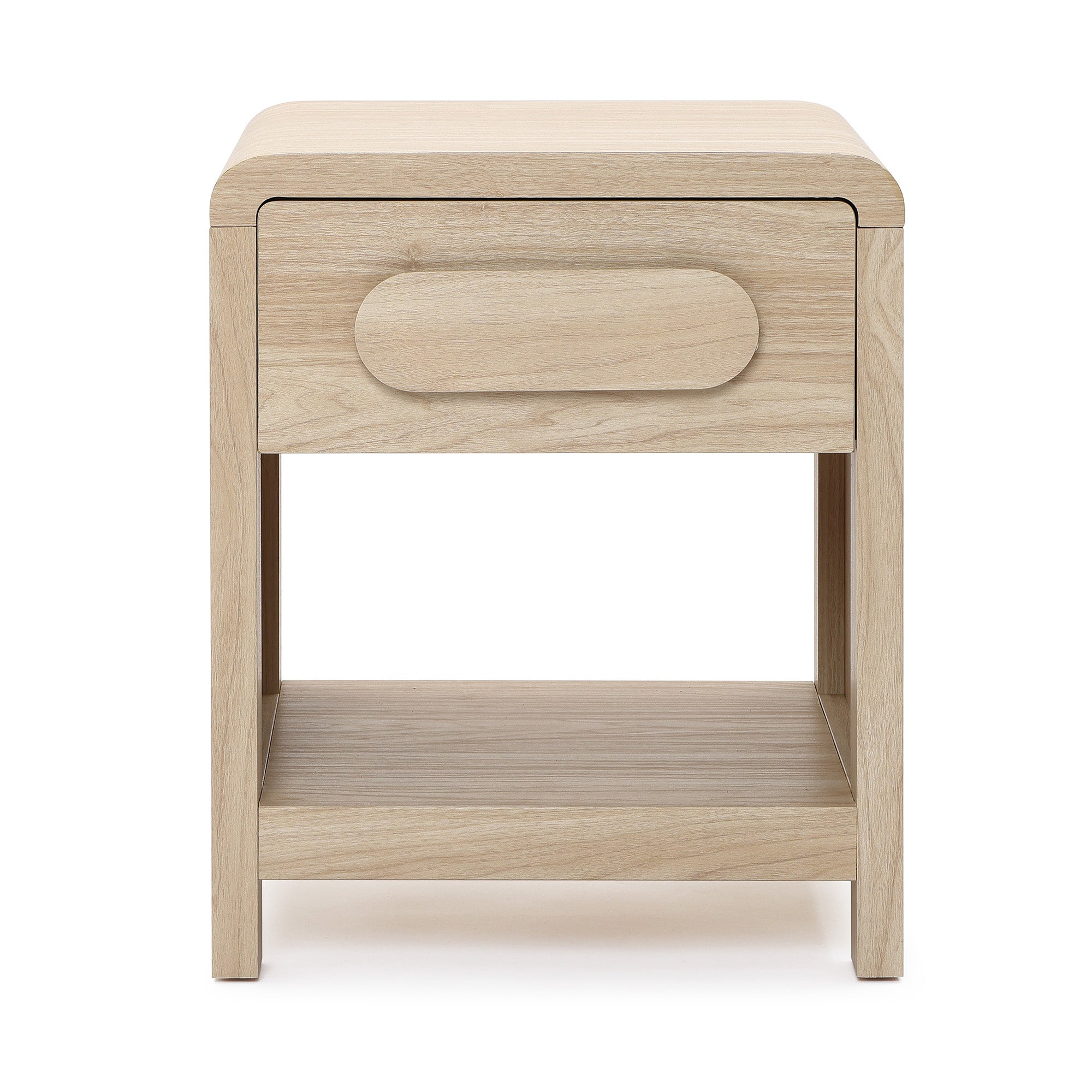 Nightstand with Storage, End Table with Light Wood Finish, Drawer & Open Shelf