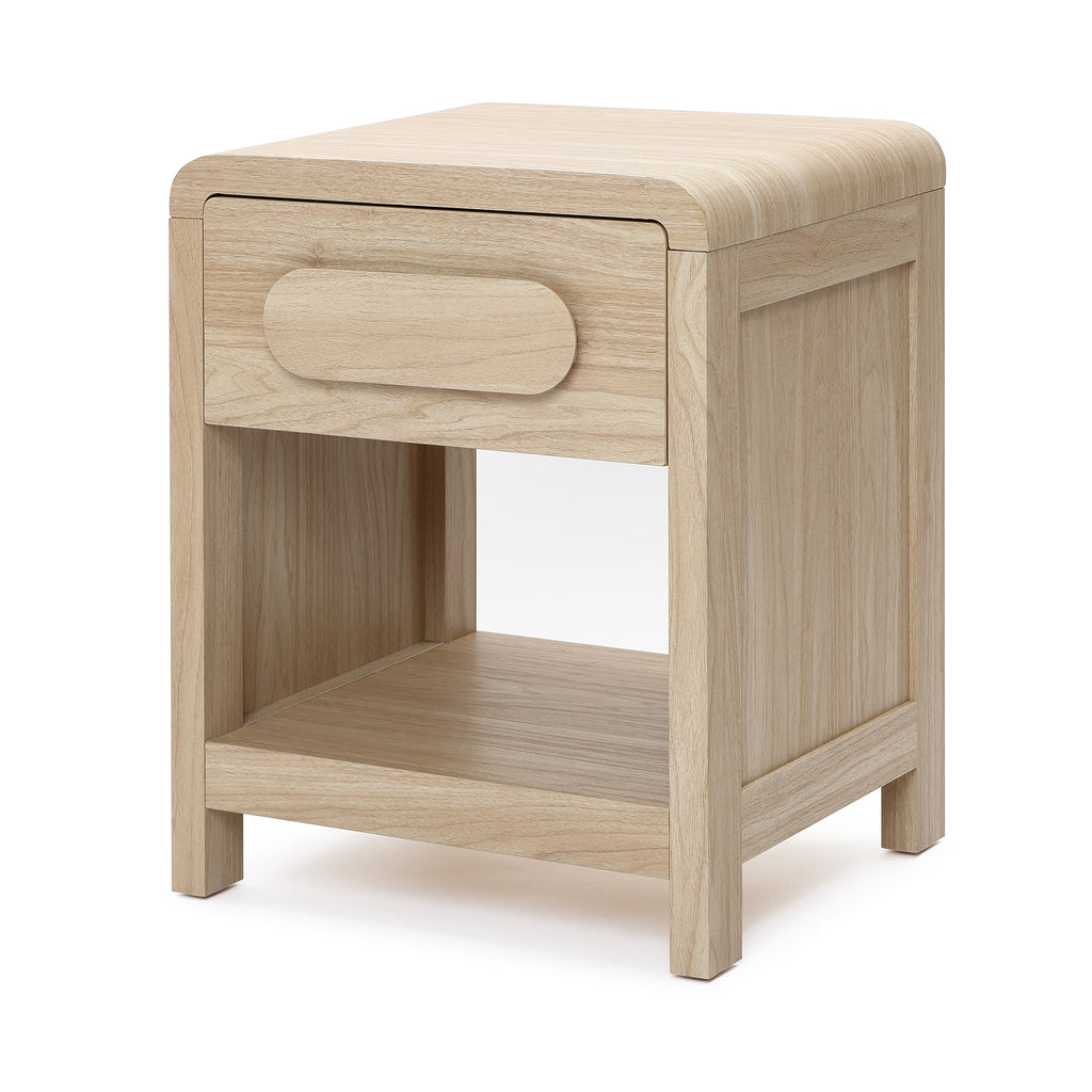 Nightstand with Storage, End Table with Light Wood Finish, Drawer & Open Shelf