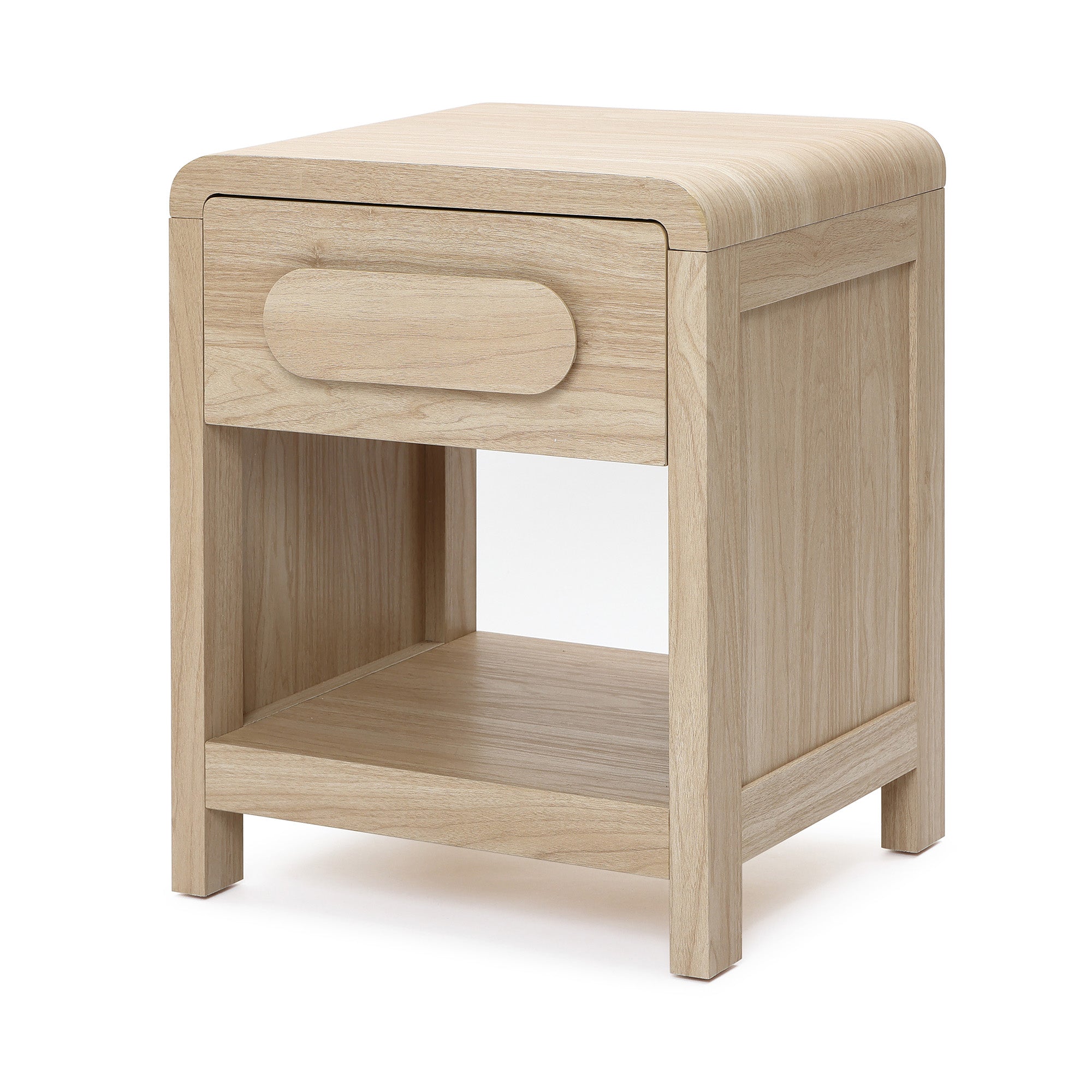 Nightstand with Storage, End Table with Light Wood Finish, Drawer & Open Shelf