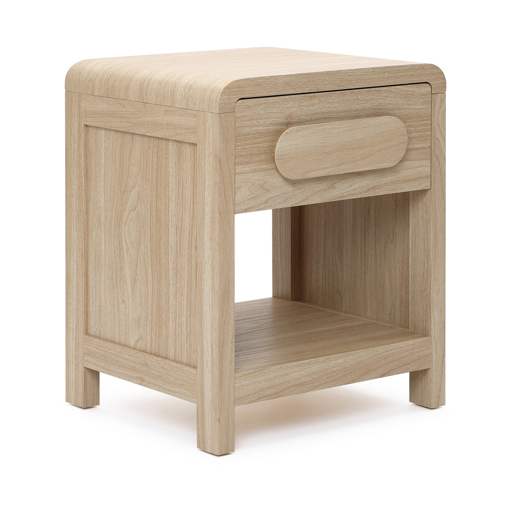 Nightstand with Storage, End Table with Light Wood Finish, Drawer & Open Shelf